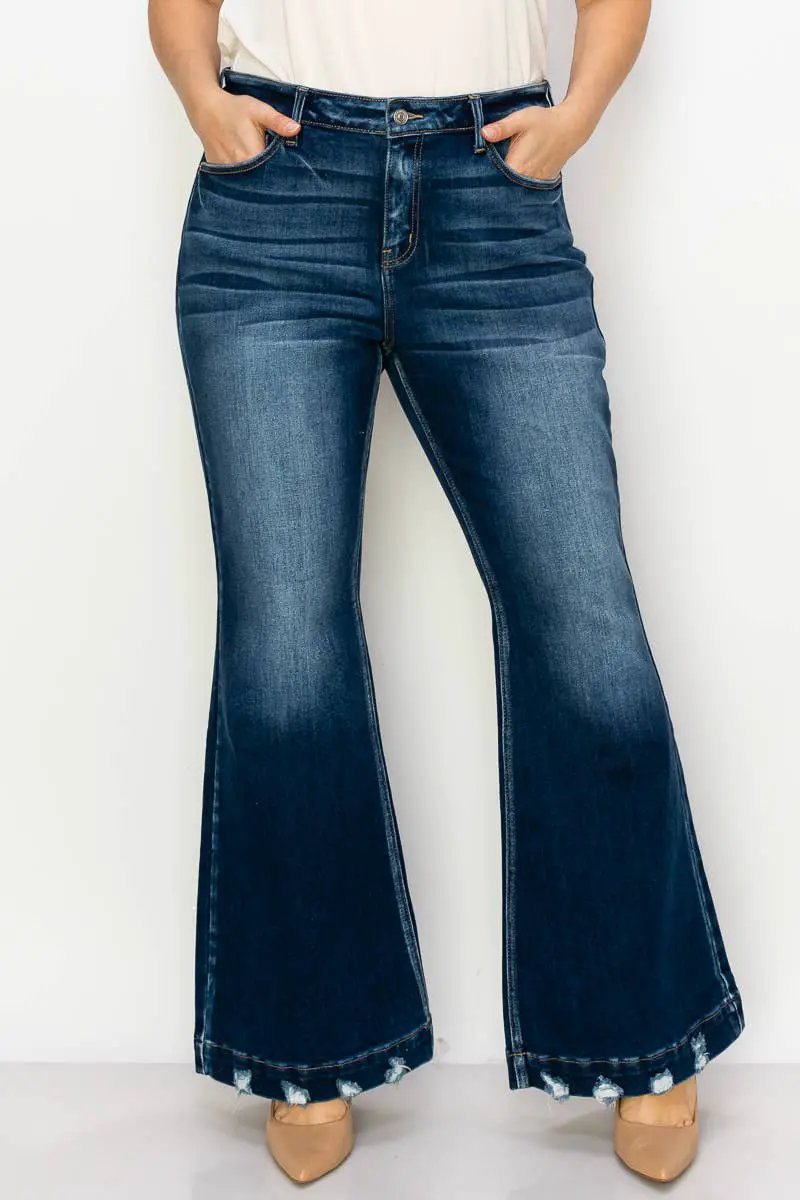 ARTEMIS VINTAGE Artemis Vintage Super Flare with Distressed Wide Hem Mid Rise Jeans PLUS - Jeans