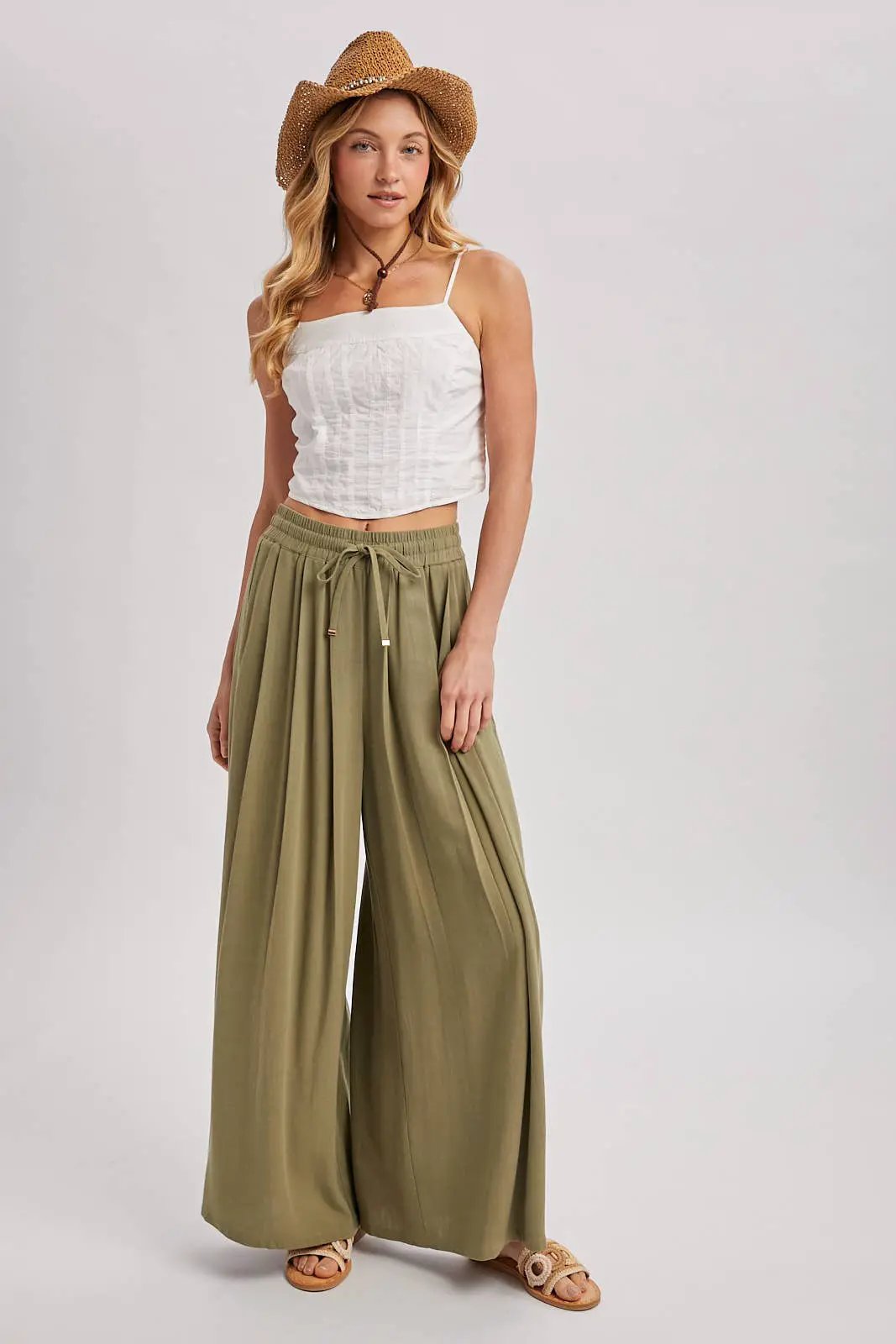 Bluivy The Light Olive Palazzo Pants - Pants