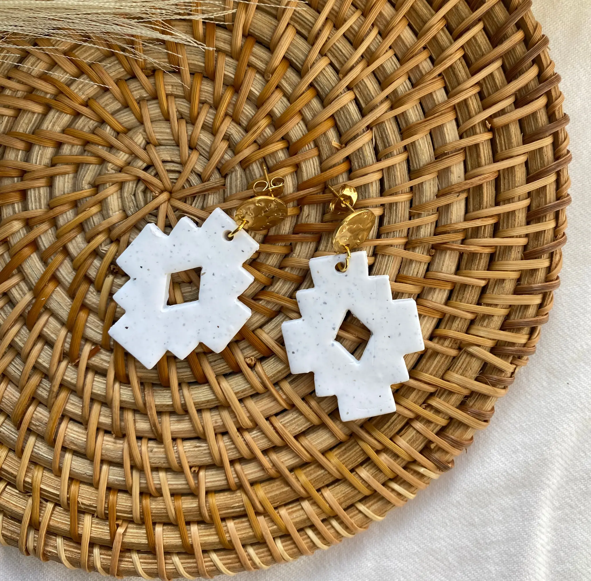 Blush and Bash Studio Blush and Bash Studio - White Aztec Minimalist Earrings - Earrings