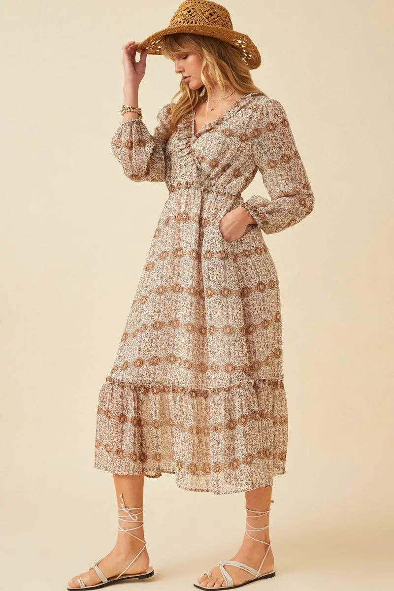 Hayden LA Hayden LA - Womens Printed Long Sleeve Ruffled Surplice Dress - Dresses