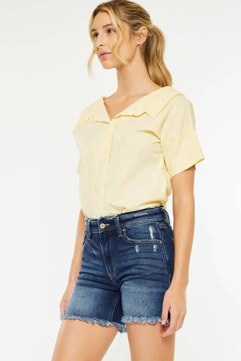 Kan Can USA KanCan High Rise Frayed Waistband Cutoff Denim Shorts - Denim Shorts kancan shorts with frayed waistband
