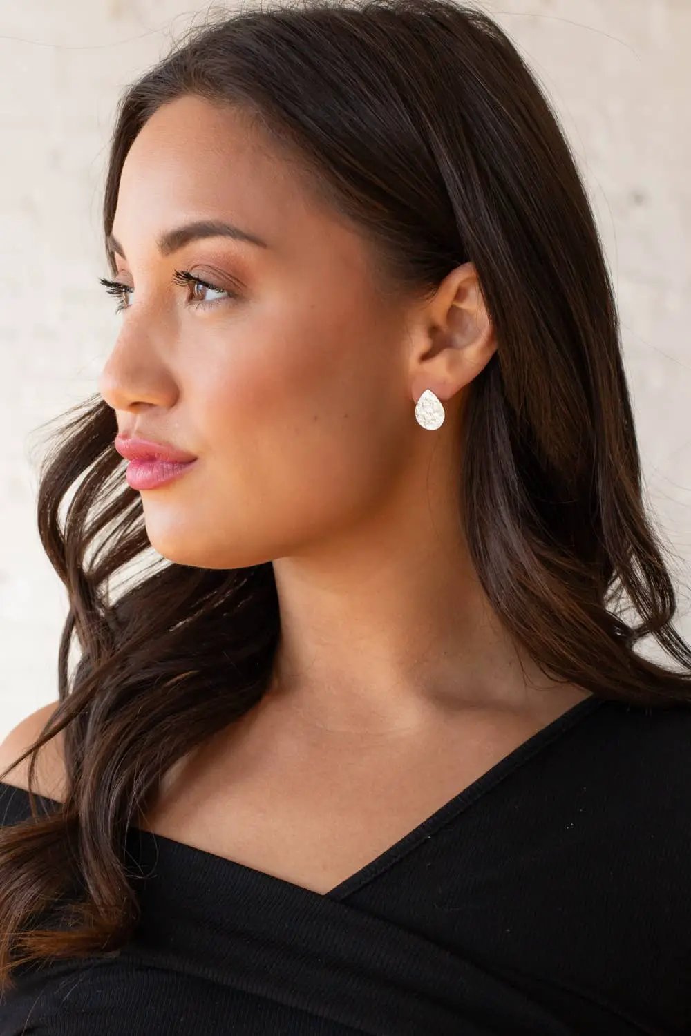 Panache Apparel Co. The Boho Babe Silver Teardrop Hammered Stud Earrings - Earrings