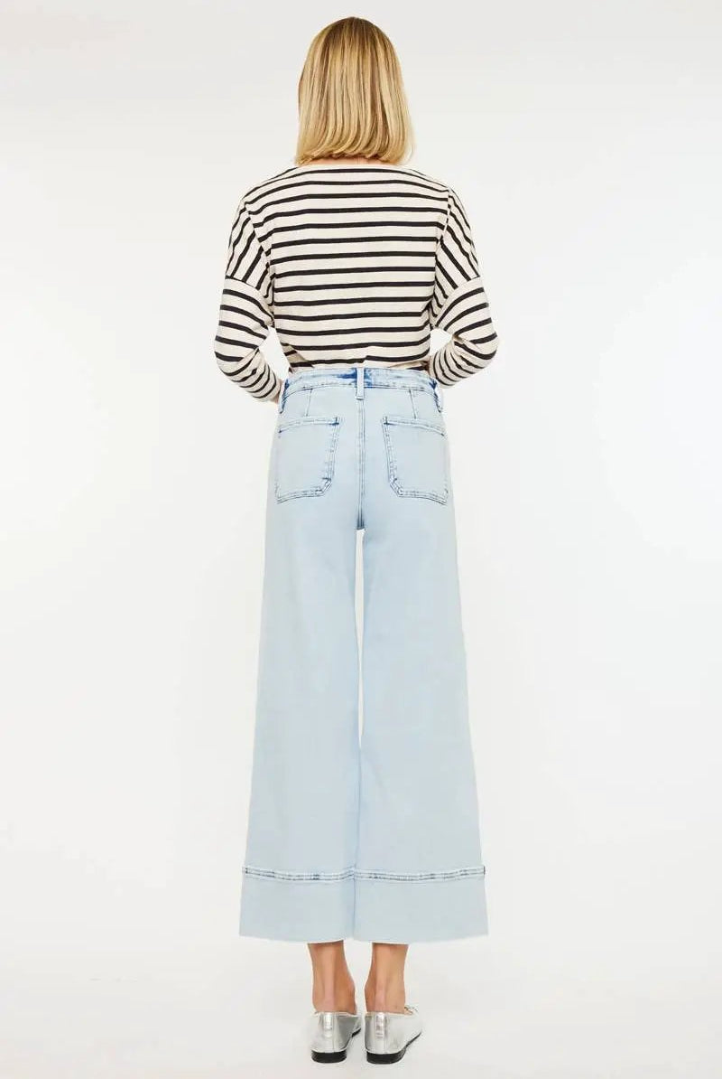 KanCan KanCan Kassie High Rise Cropped Wide Leg Acid Wash Denim Jeans - Jeans KANCAN JEANS