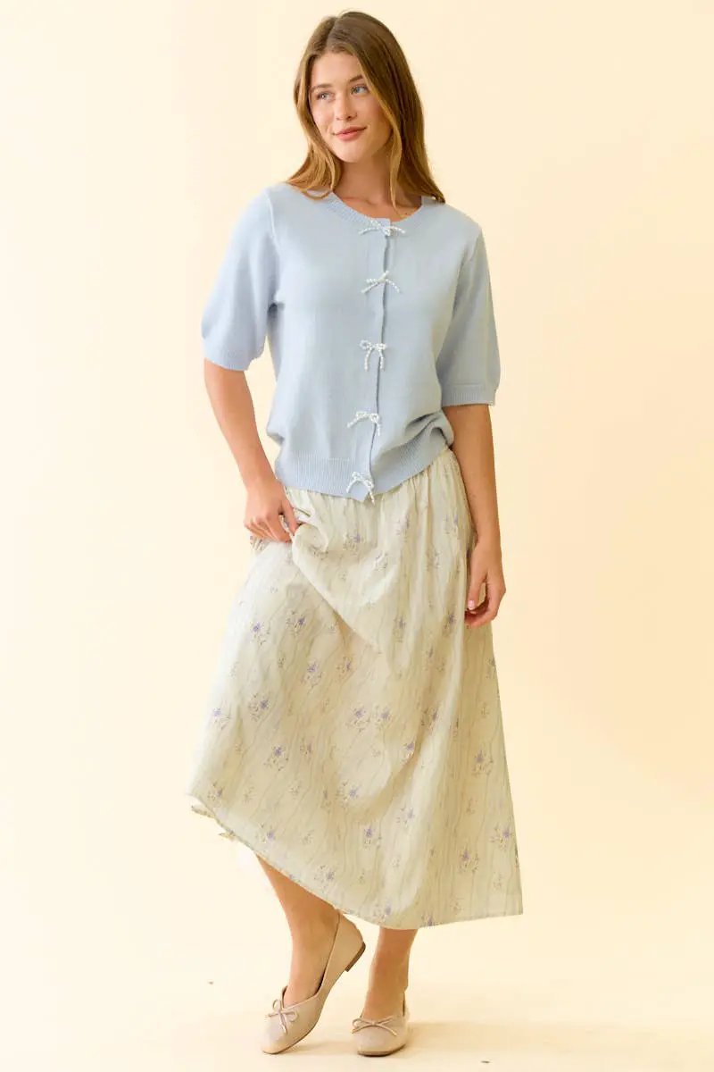 Doe and Rae The Sweet Poise Pearl Bow Knit Cardigan - Cardigans