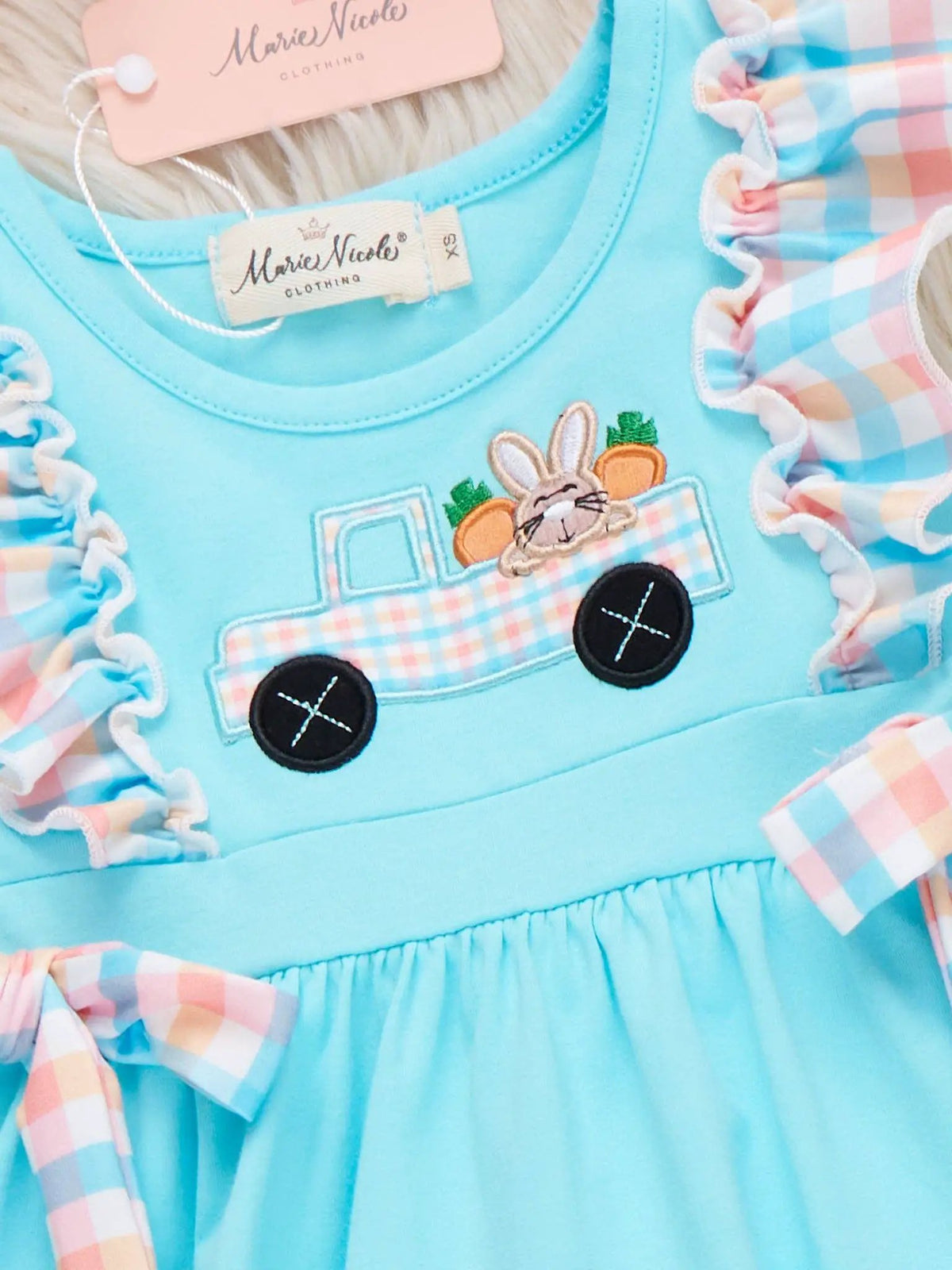 Marie Nicole Clothing Bunny Carrot Delivery Embroidered Ruffle Girl’s Set - Baby & Toddler Outfits