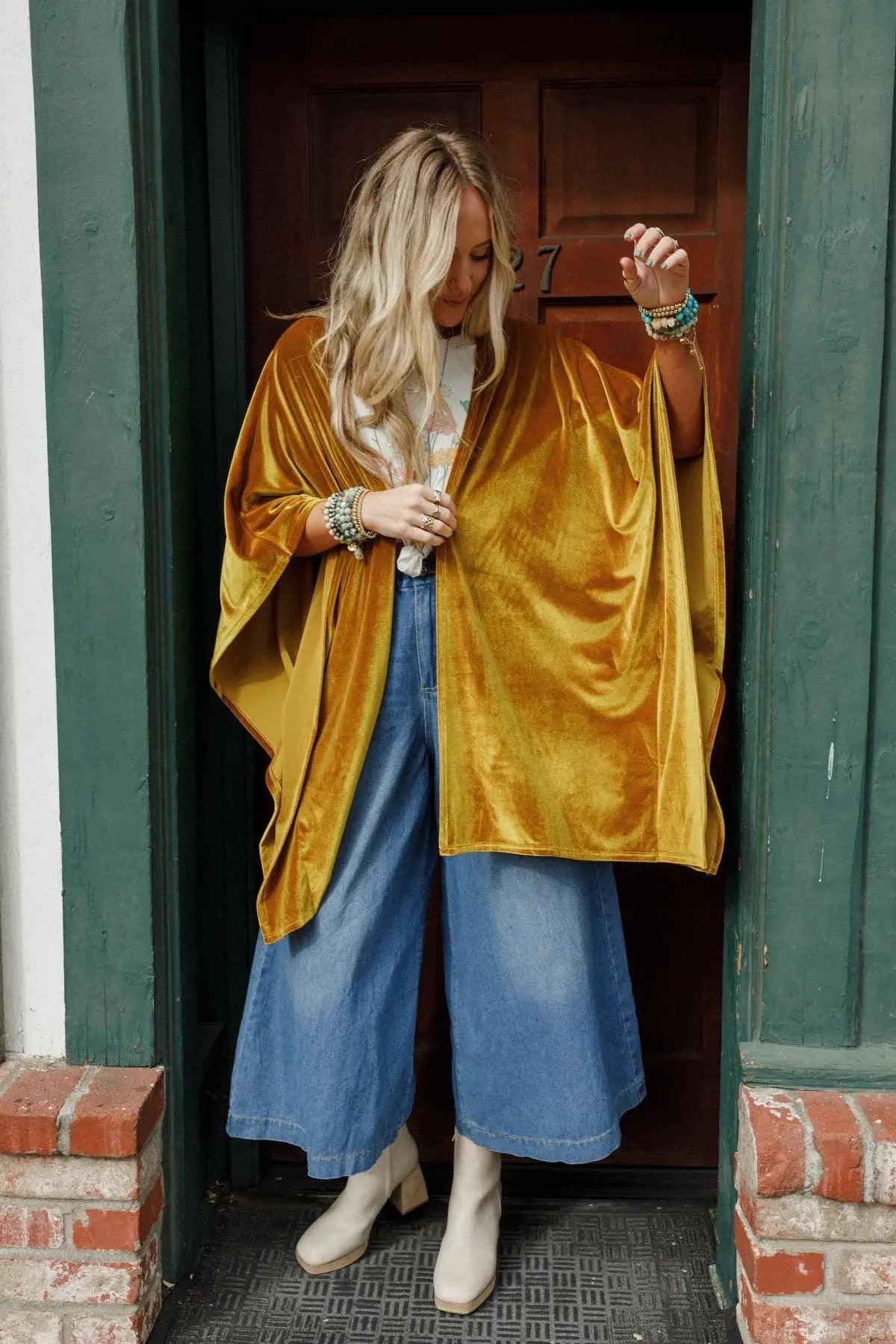 Three Bird Nest Three Bird Nest - Savoy Velvet Kimono - Marigold - Cardigans