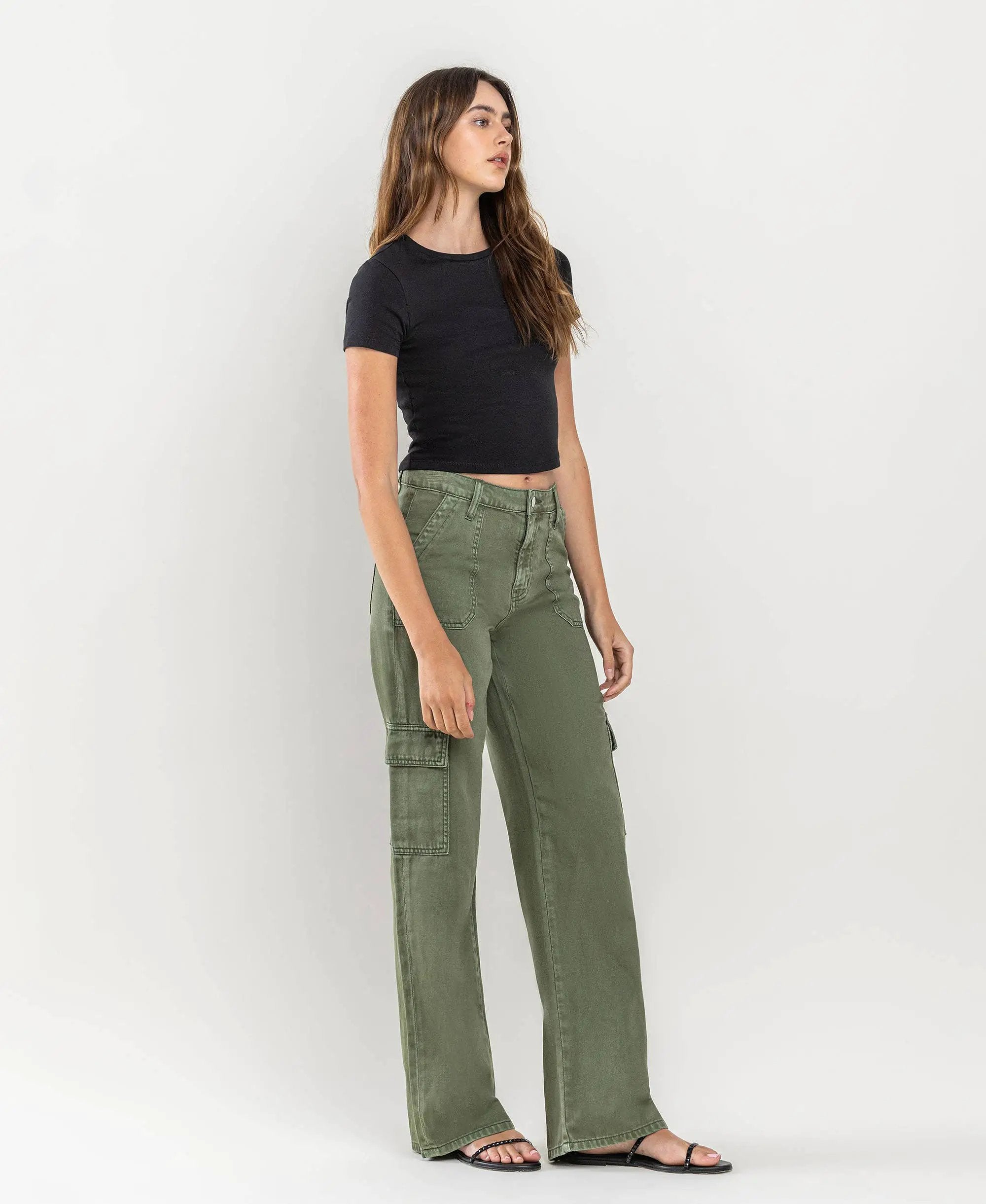 VERVET by FLYING MONKEY Vervet High Rise Utility Cargo Wide Leg Jeans - Jeans