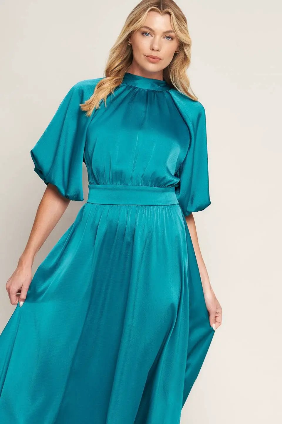 FLYING TOMATO The Emerald Aura Open Back Midi Dress - Dresses