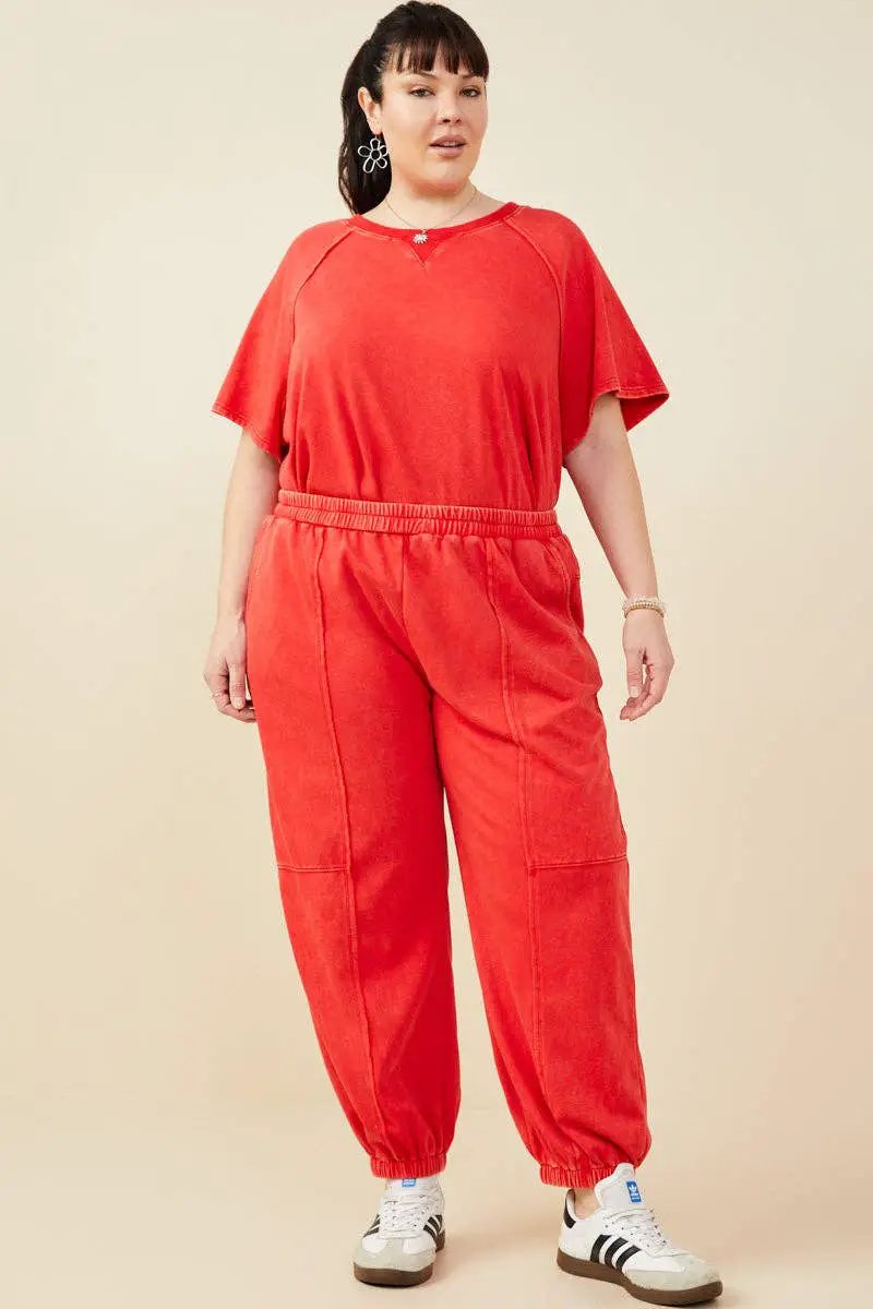 Hayden LA Hayden LA - Womens Washed Paneled Knit Joggers: Red - Joggers