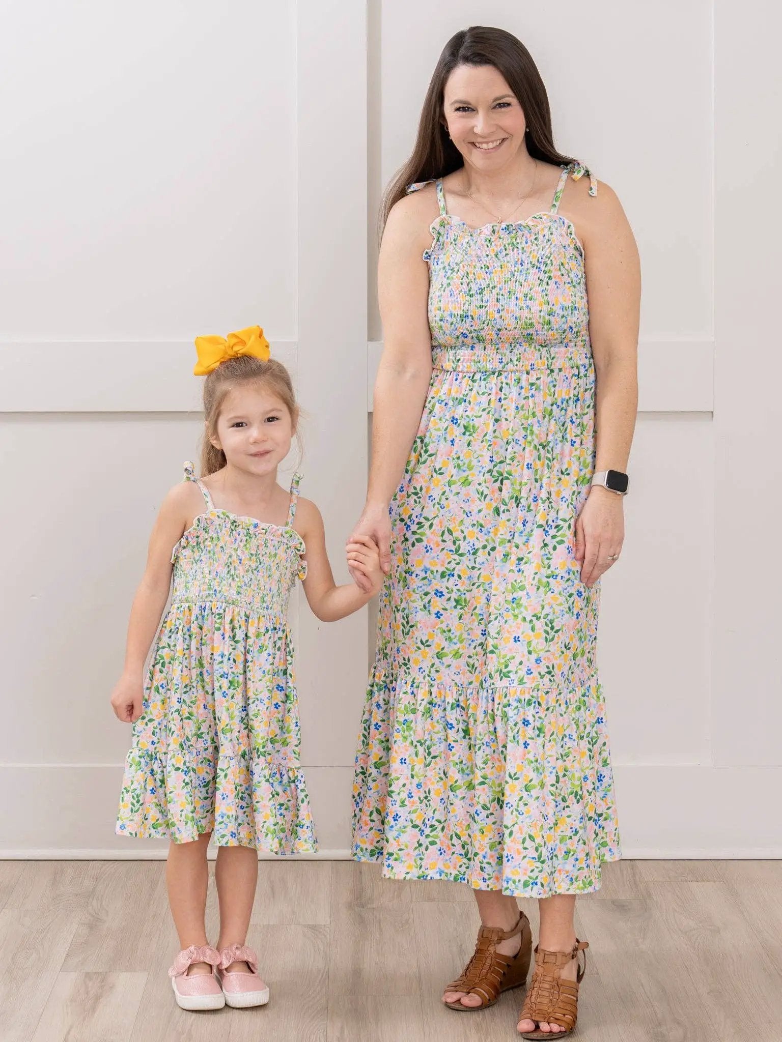 Marie Nicole Clothing Marie Nicole Clothing - Mom & Me Flowerfield Twirl Smocked Ruffle Dress - MOMMY - Dresses