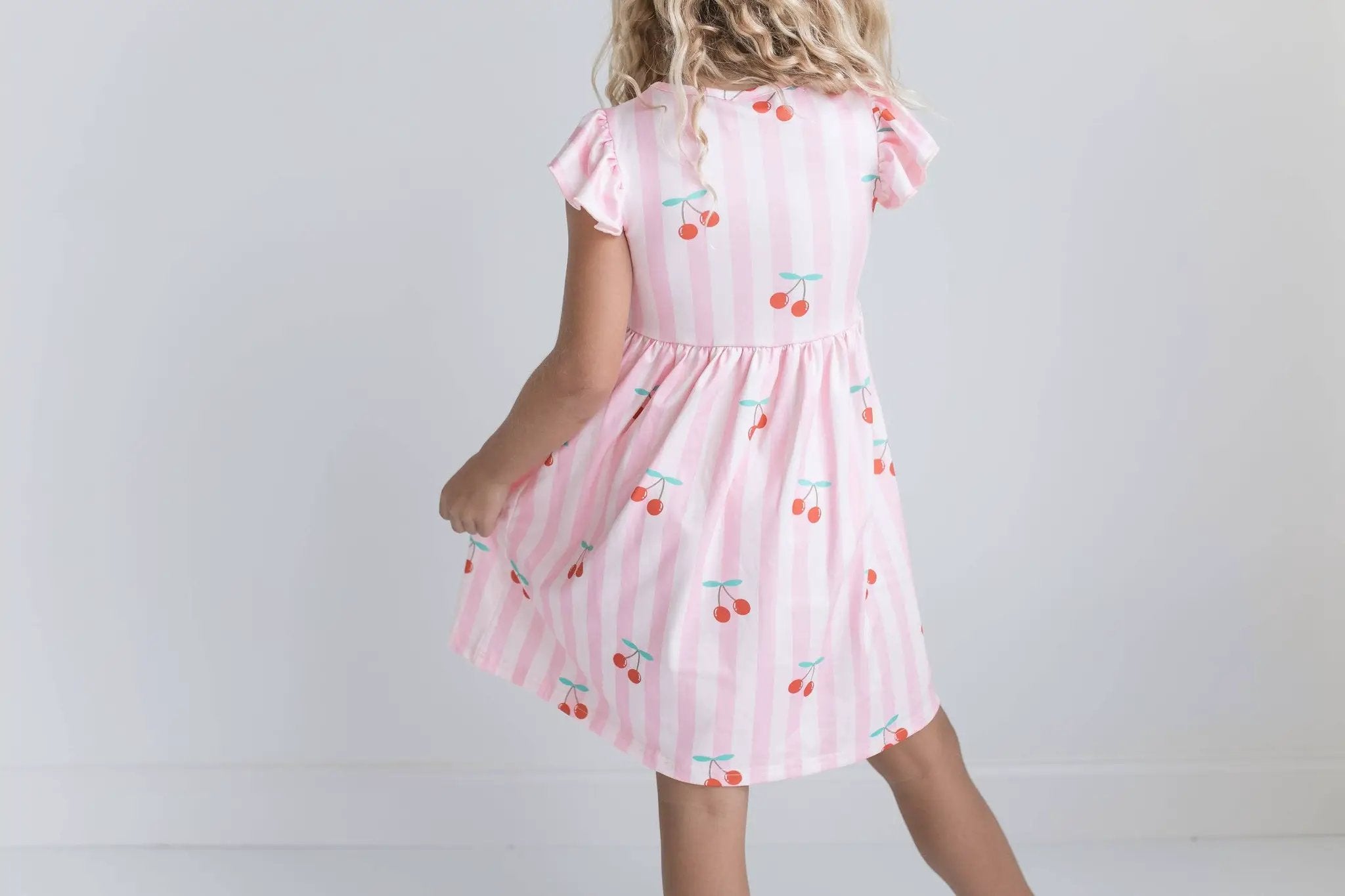 Adorable Sweetness Adorable Sweetness - Girls Claire Pink Stripe Cherry Spring Summer Twirl Dress - Dresses