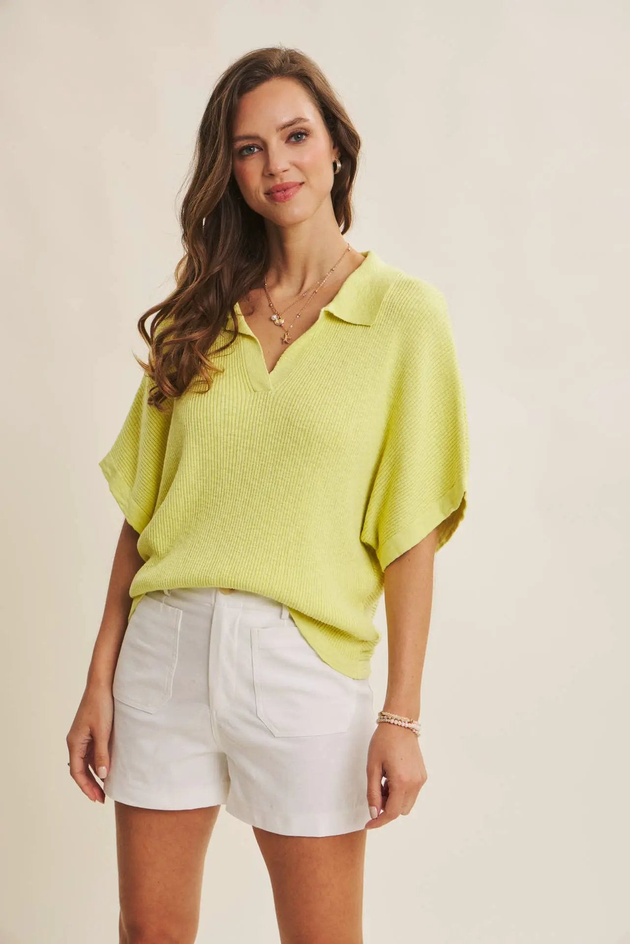 in february The Relaxed Fit Luxe Slub Knit Top – Sunny Lime - Sweaters