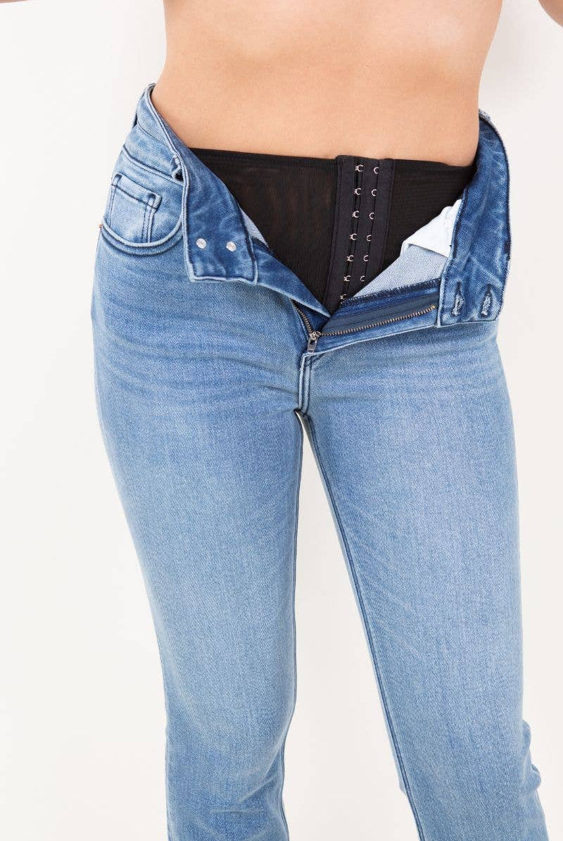 ARTEMIS VINTAGE Artemis Vintage Corset Double Waistband Straight Frayed Hem Jeans - Jeans