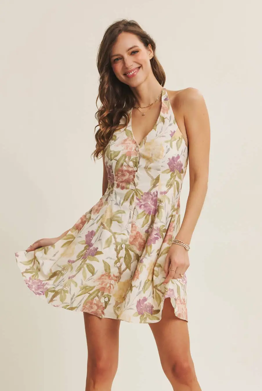 in february The Meadowlight Floral Halter Mini Dress - Dresses