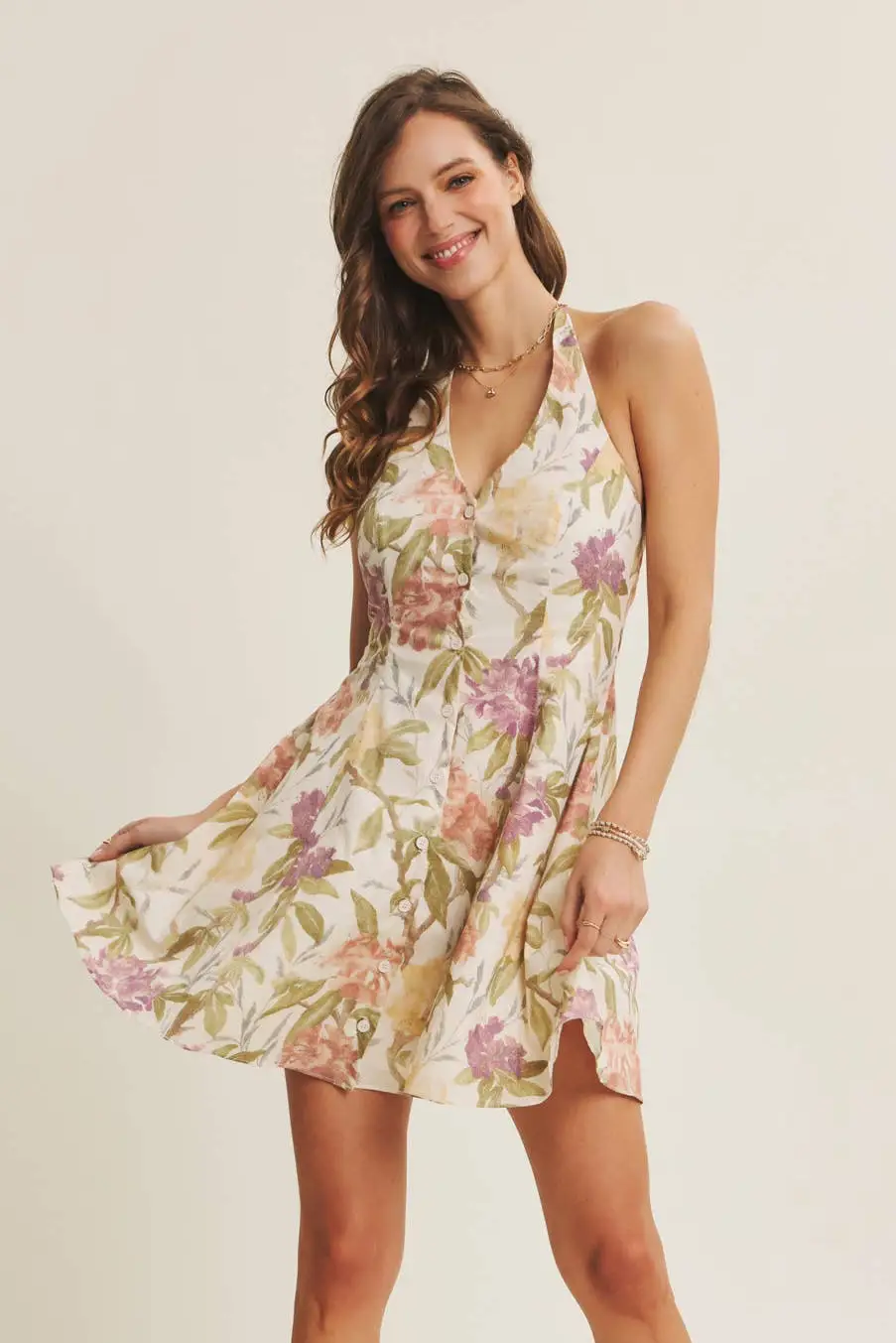 in february The Meadowlight Floral Halter Mini Dress - Dresses