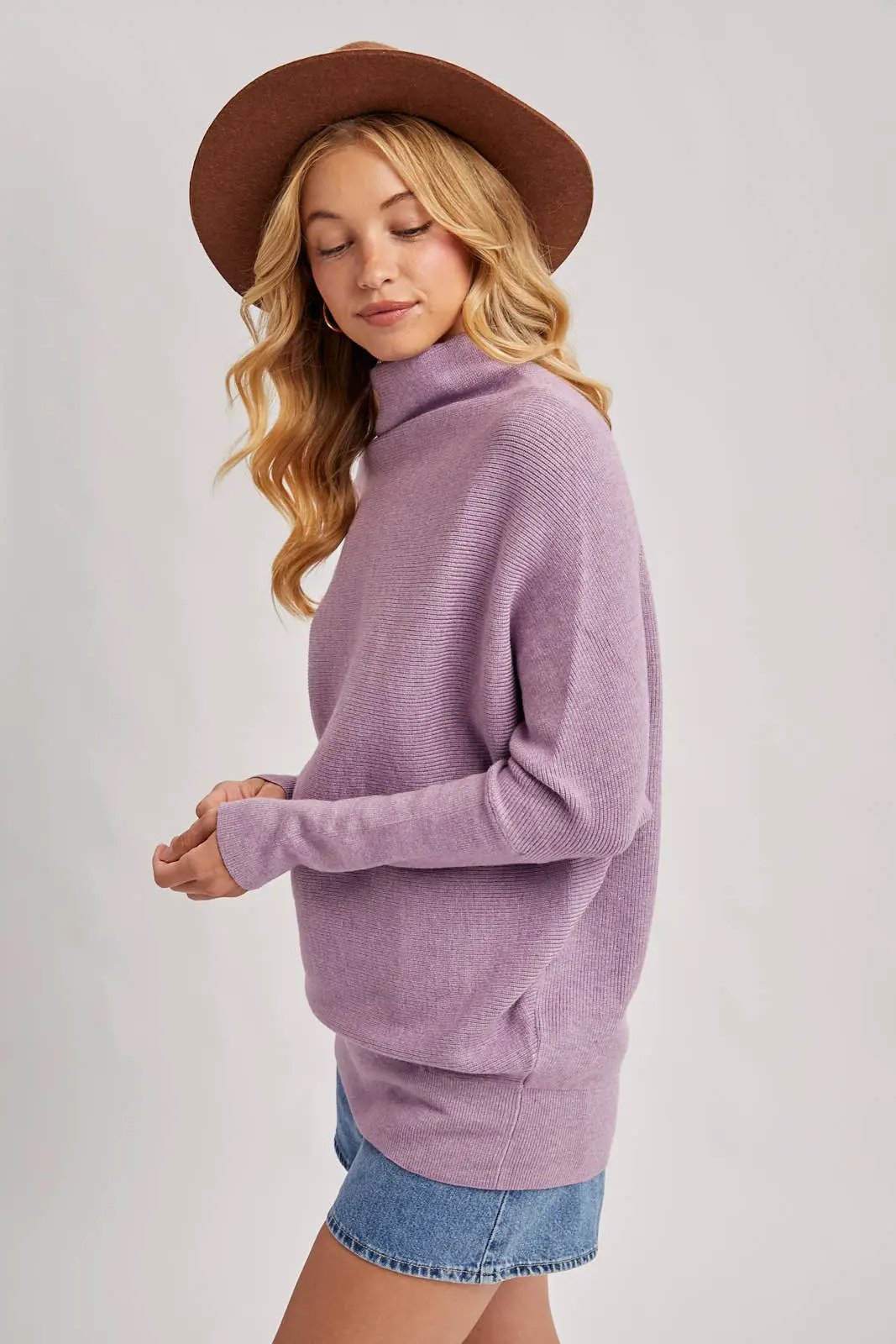 Bluivy Bluivy - Lavender Drift Slouch-Neck Dolman Knit Pullover - Sweaters