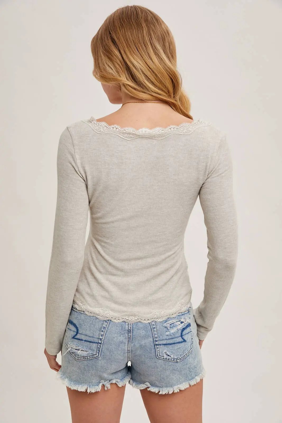 Bluivy Bluivy - Soft Romance Lace-Trim Button Down Knit Cardigan Top - Cardigans