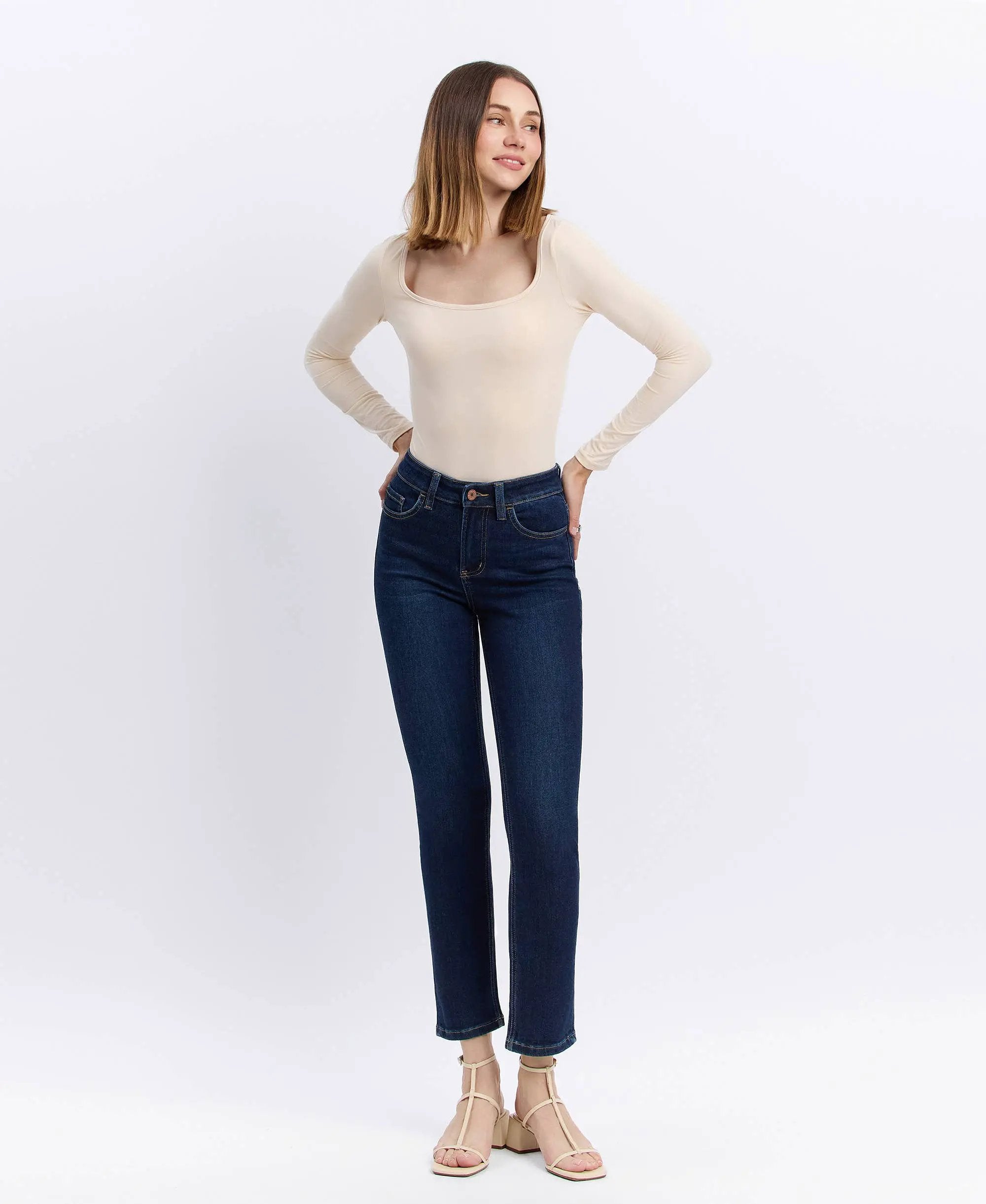 VERVET by FLYING MONKEY VERVET High Rise Ankle Slim Straight Jeans - Jeans