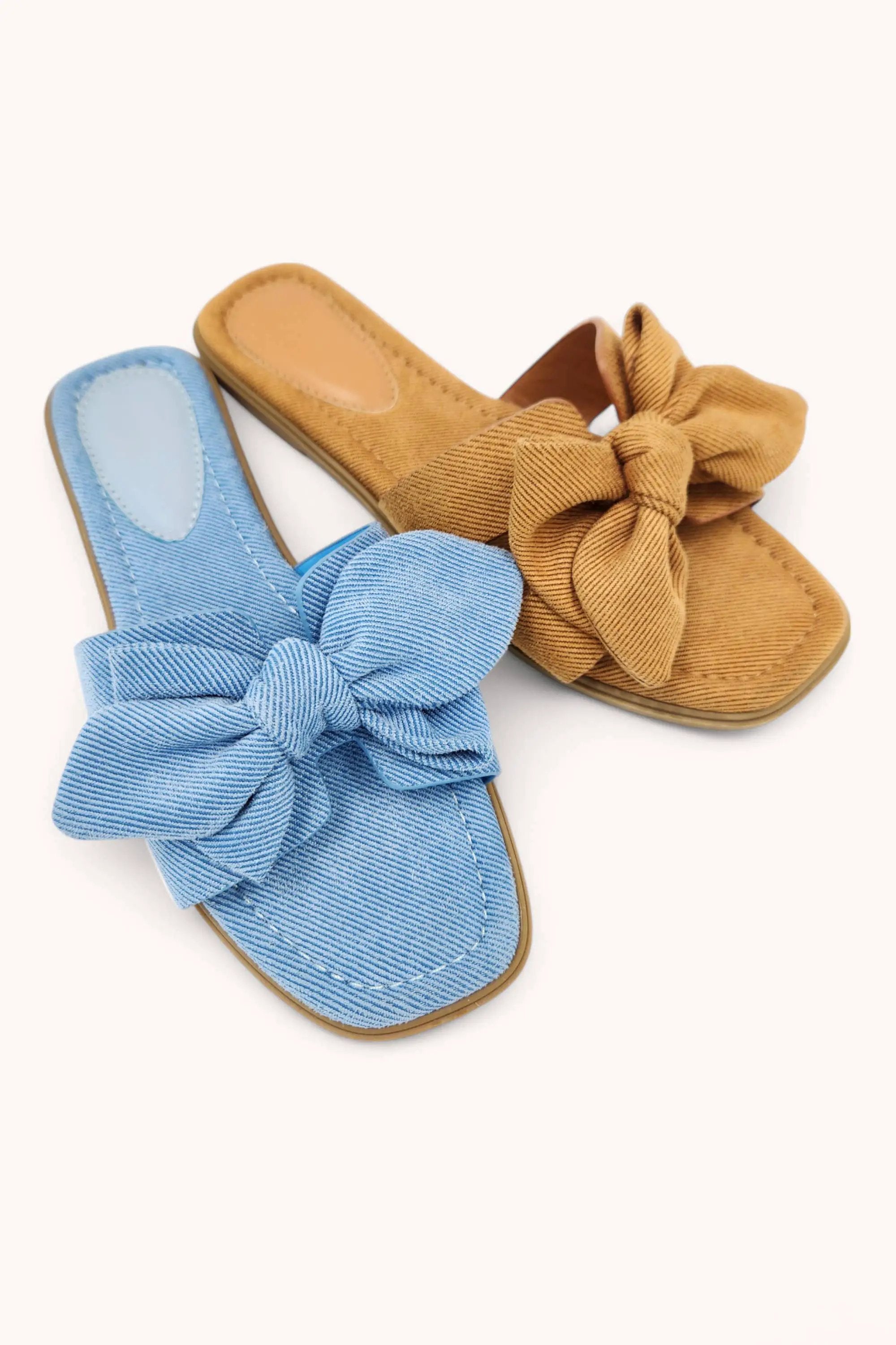 CCOCCI CCOCCI Denim Bow Sandal – Trendy Cut-Out Ribbon Slide - Slippers ribbon sandal