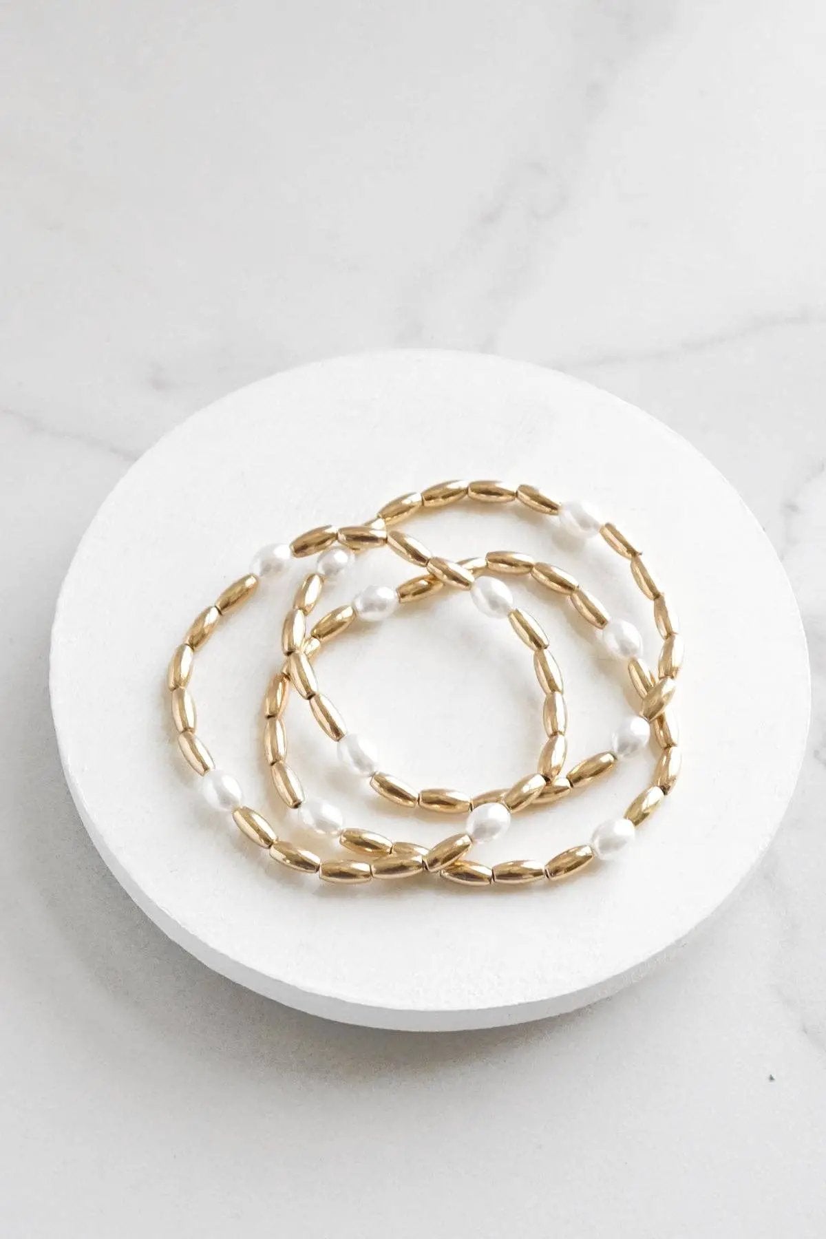 PennyLine inc Gold tone and pearls beaded bracelet stack of 3 bracelets - Jewelry gold tone and pearl bracelet stack