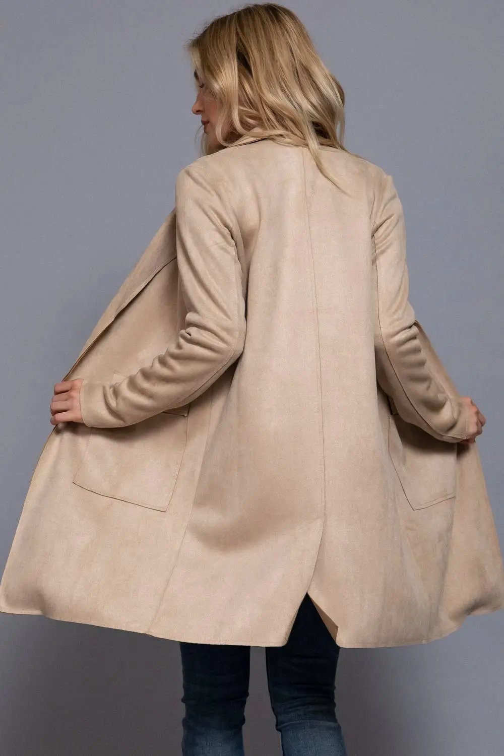 Active Basic | Active USA Active Basic | Active USA - Long Sleeve Open Front Faux Suede Jacket - Coats & Jackets