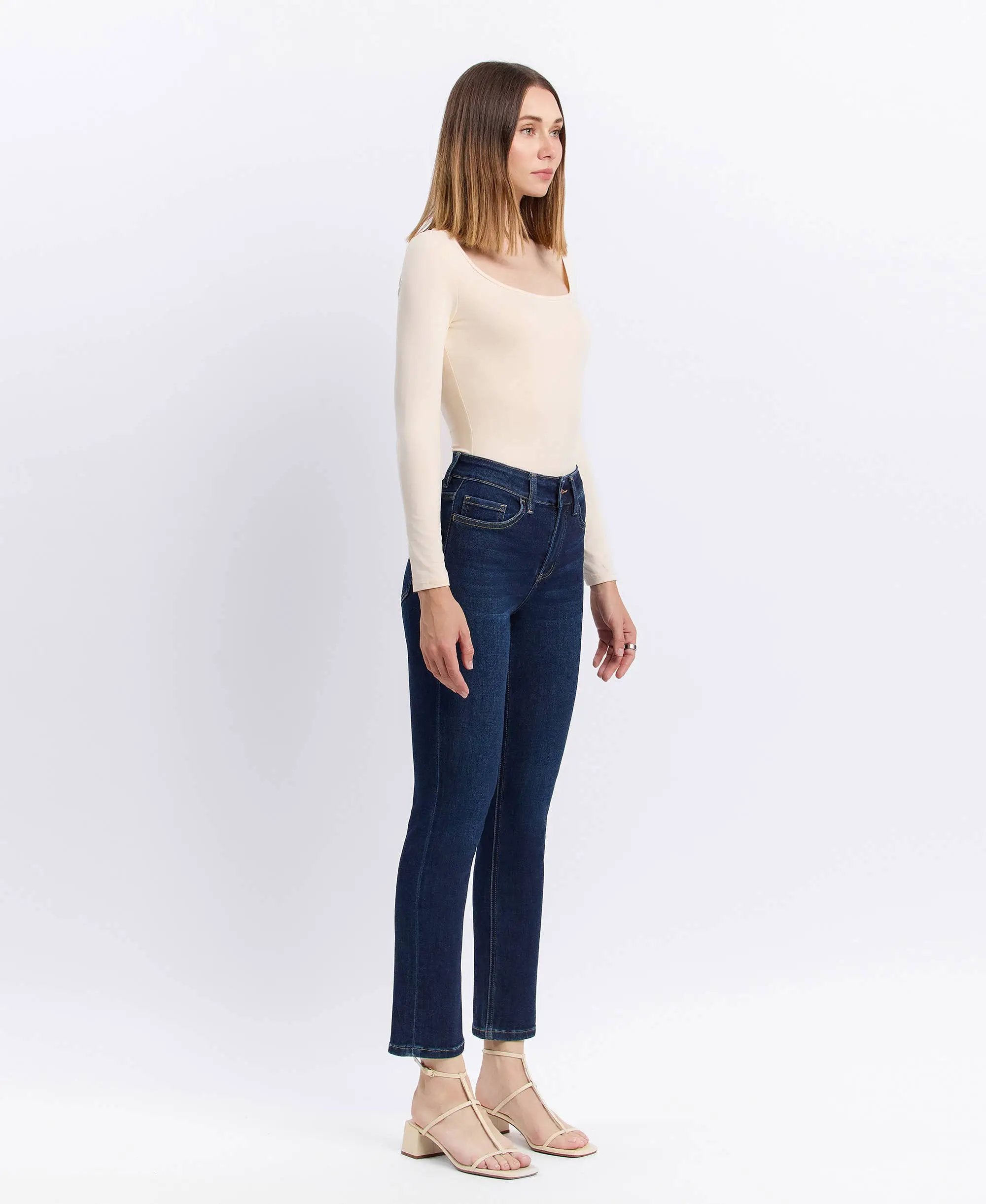 VERVET by FLYING MONKEY VERVET High Rise Ankle Slim Straight Jeans - Jeans