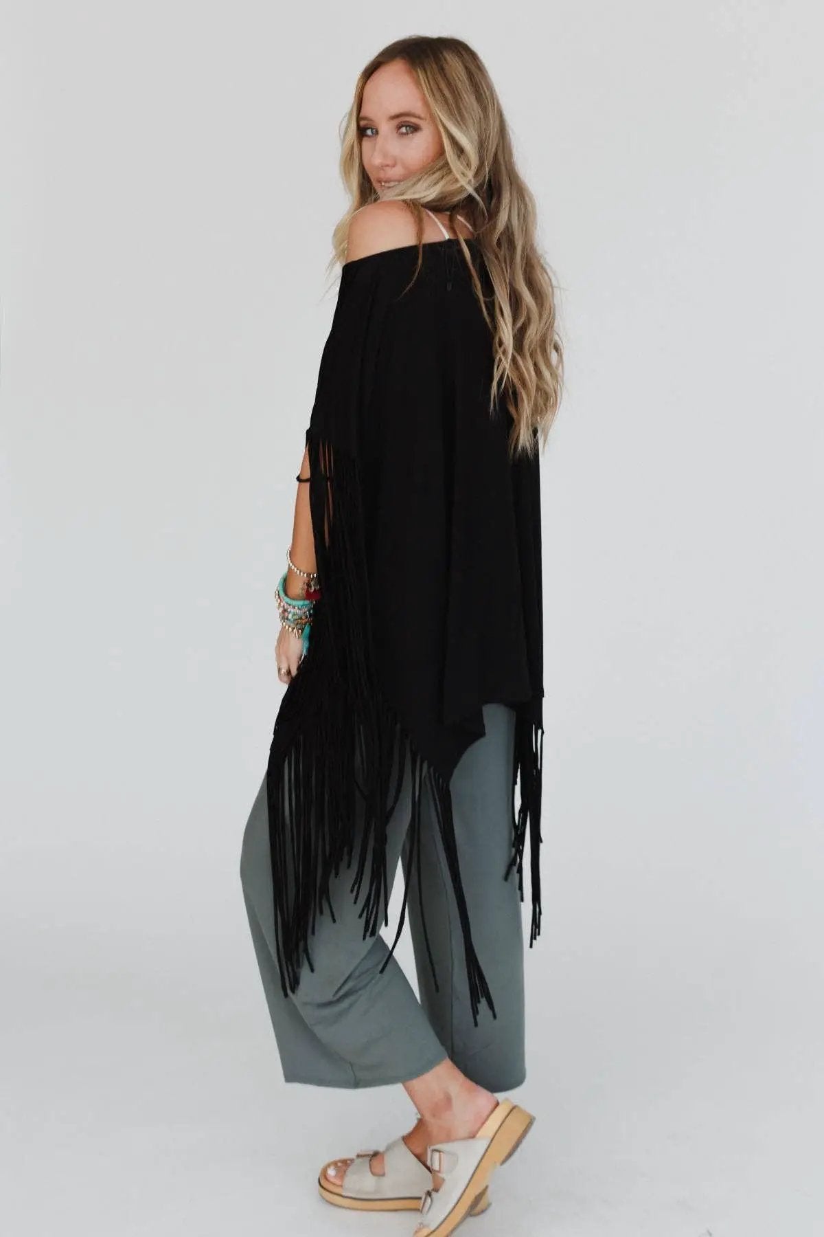 Three Bird Nest Three Bird Nest - Western Showstopper Fringe Top - Black - Blouses