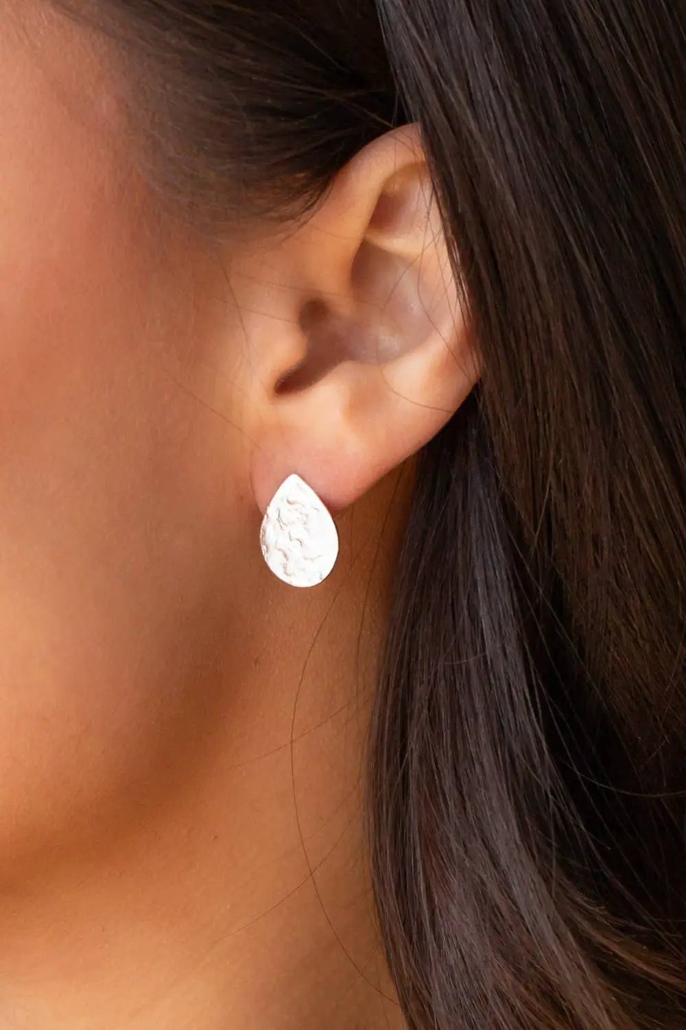 Panache Apparel Co. The Boho Babe Silver Teardrop Hammered Stud Earrings - Earrings