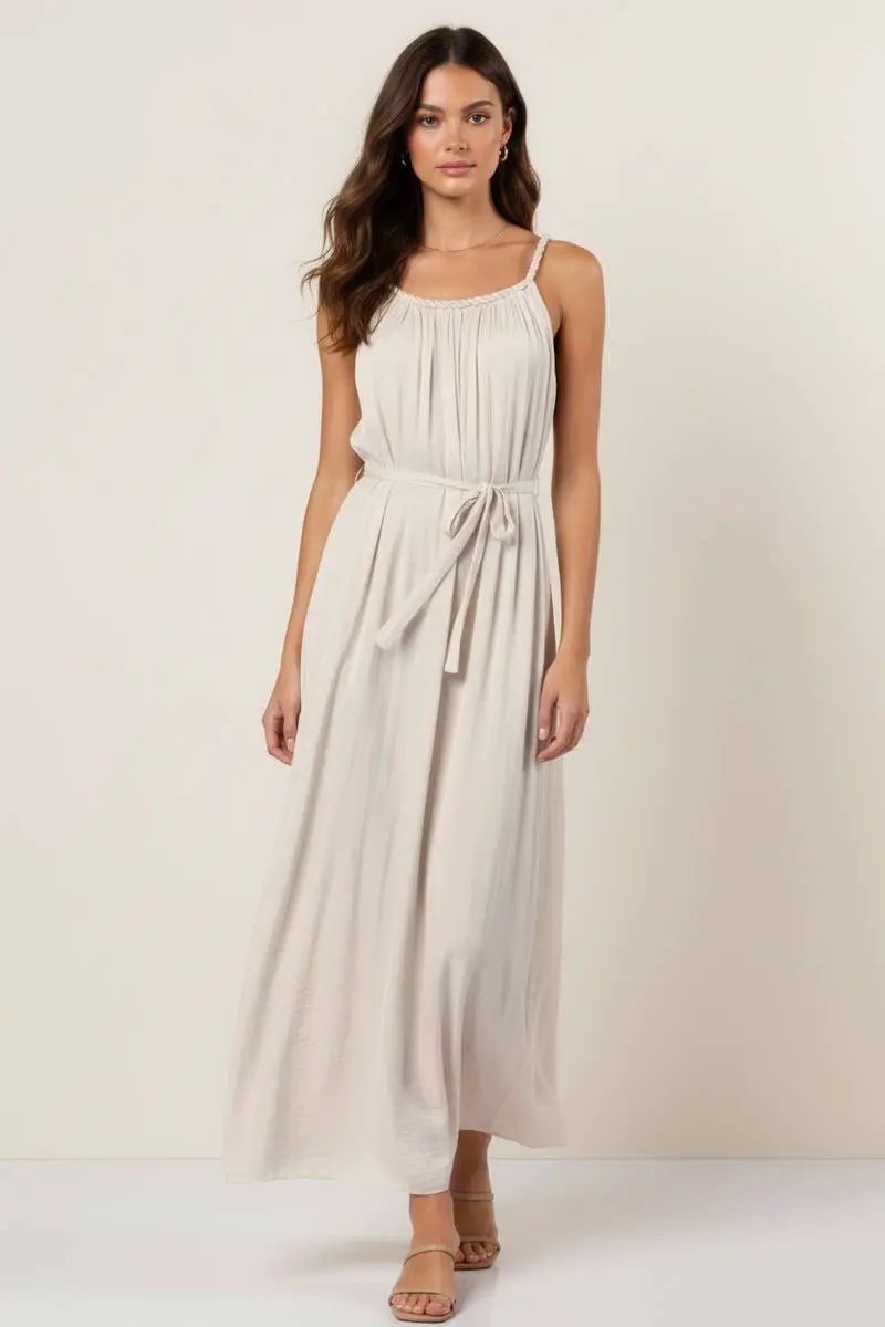 Naked Zebra The Braided Neckline Maxi Dress: Papyrus - Dresses