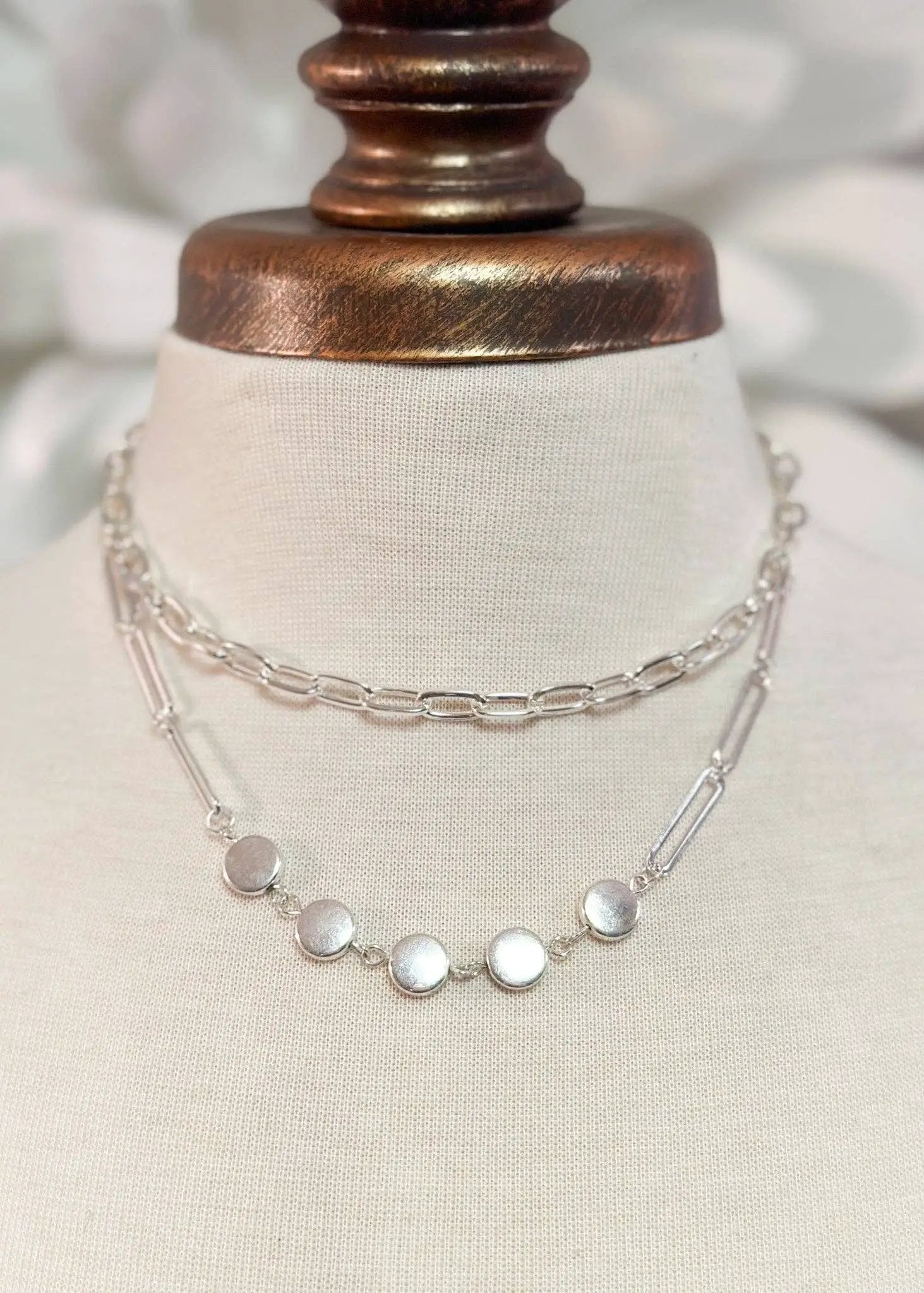 Nette Road Wholesale Multi Layer Paper Clip Chain Necklace: Brushed Silver - Necklaces