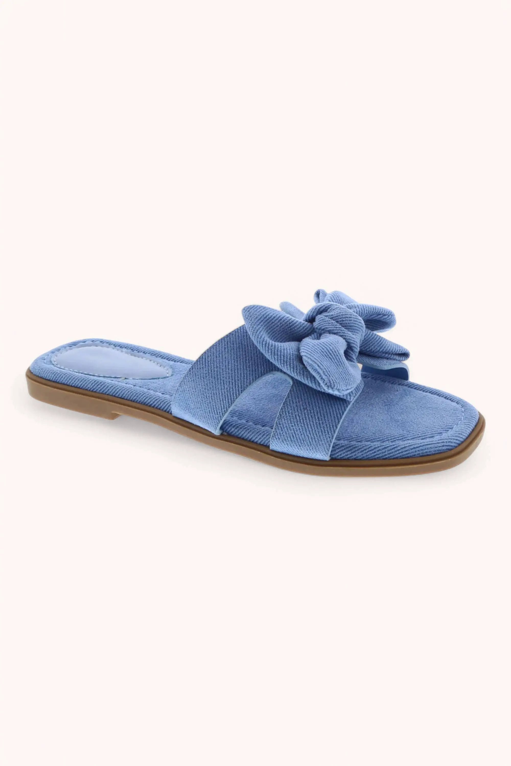 CCOCCI CCOCCI Denim Bow Sandal – Trendy Cut-Out Ribbon Slide - Slippers ribbon sandal