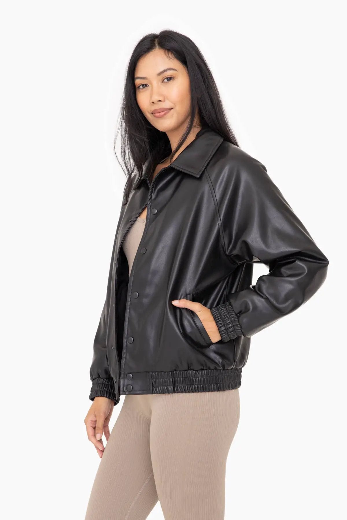 Mono B Mono B - Vegan Leather Bomber Jacket - Bomber Jackets Mono B - Vegan Leather Bomber Jacket