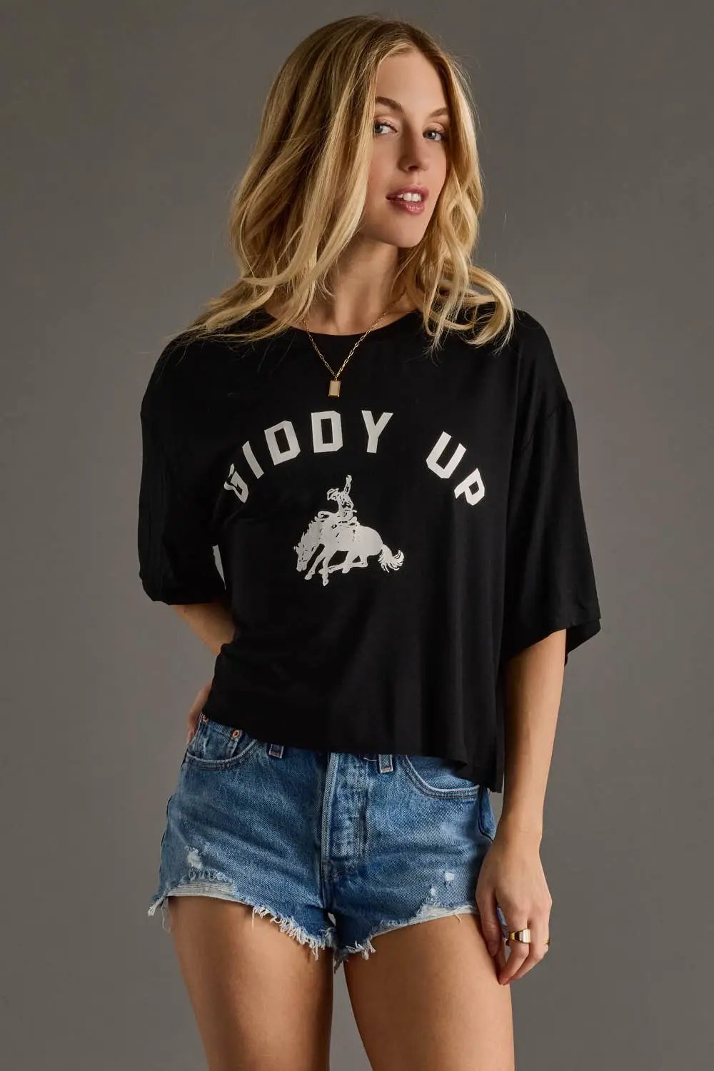 Panache Apparel Co. The Giddy Up Cropped Tee: Black - T-Shirts
