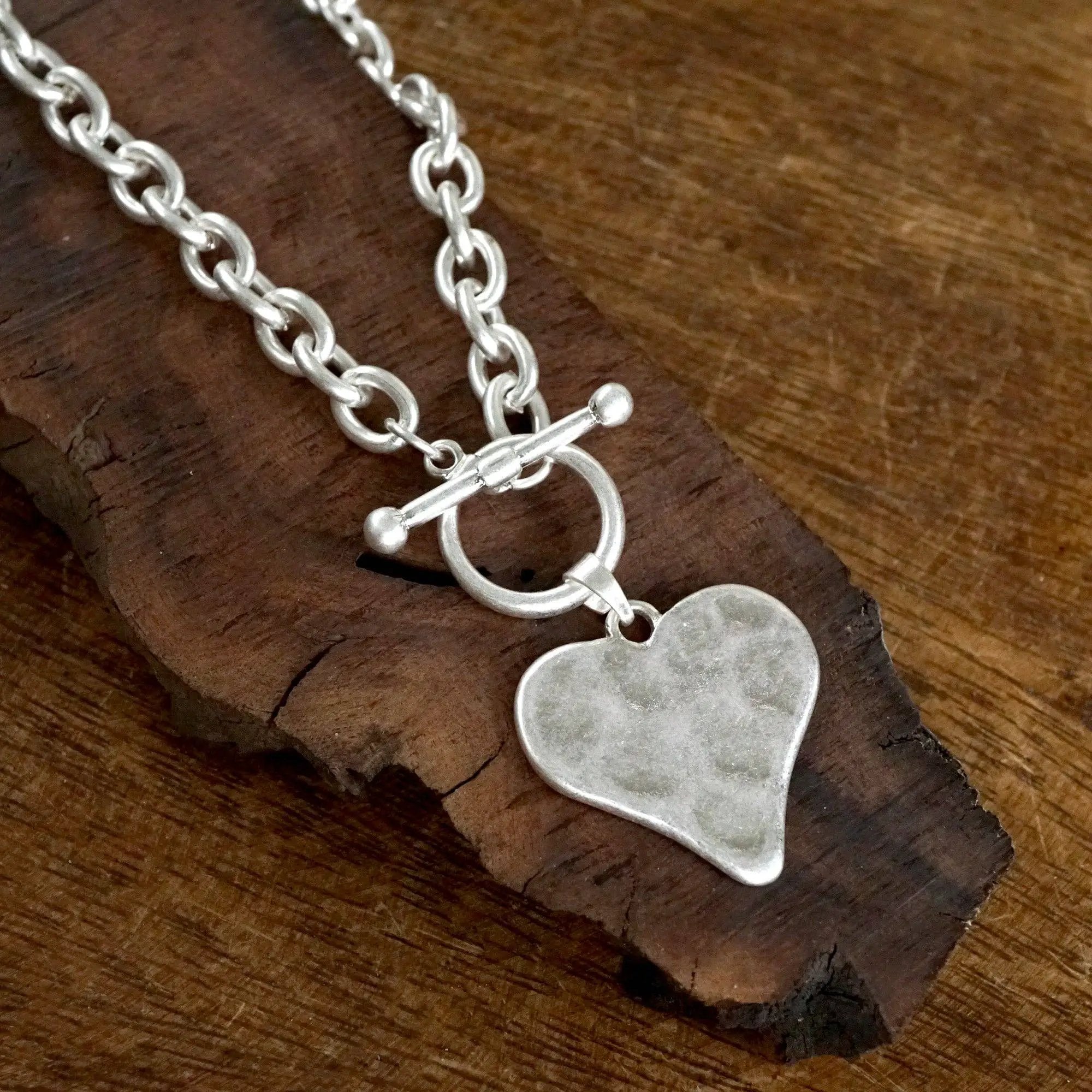 PennyLine inc The Boho Hammered Heart Toggle Necklace: Rustic Silver - Necklaces