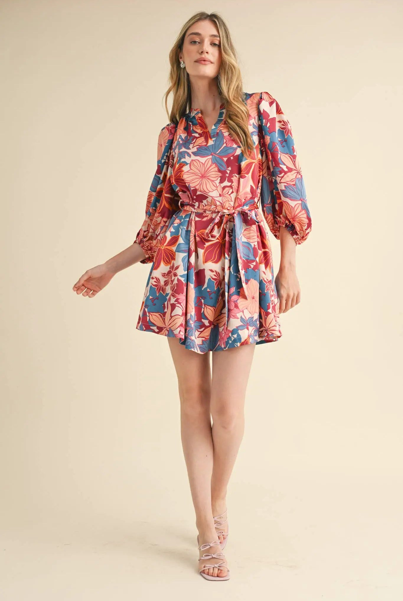 &MERCI Exclusive Blush Multi Floral Puff Sleeve Tie-Waist Mini Dress - Dresses