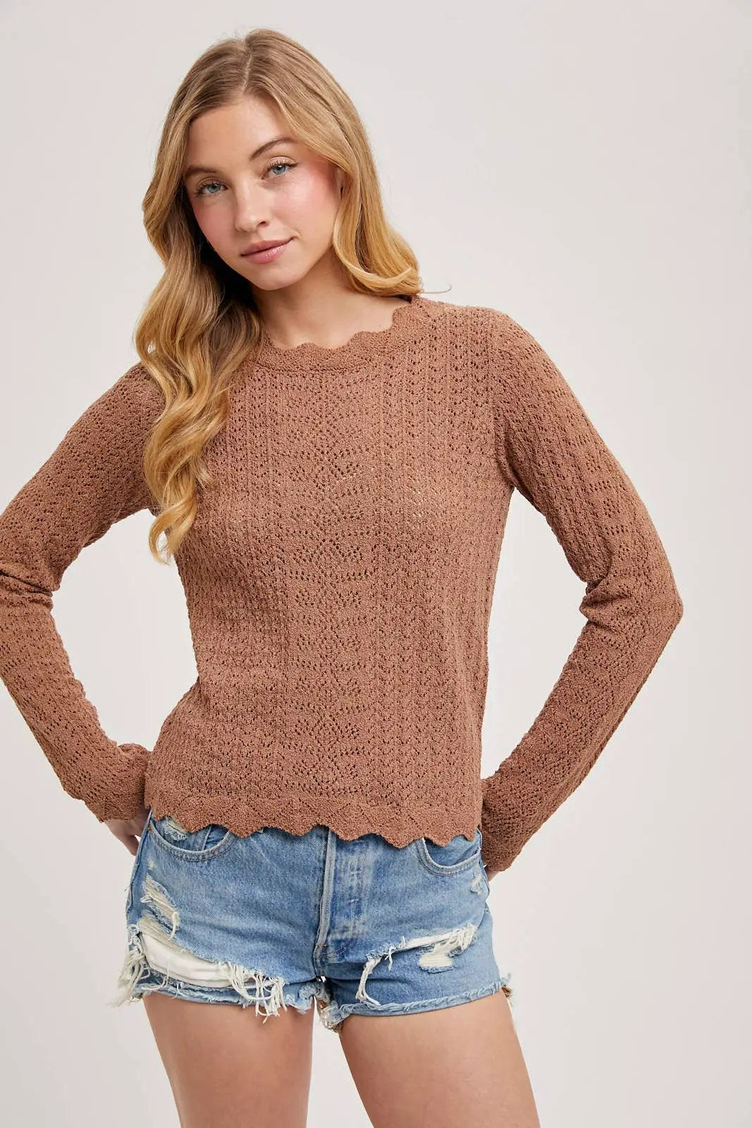 Bluivy The Desert Bloom Pointelle Open-Knit Top - Sweaters