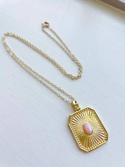 Laalee Jewelry Pink Opal Necklace, Valentines Day Necklace, Gold Necklace - Necklaces