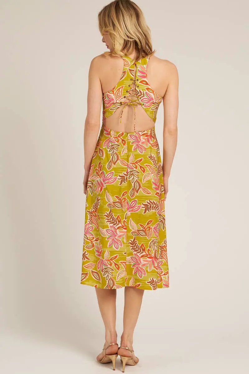 En Crème En Crème Lime Printed Halter Neck Lace-Up Back Midi Dress - Dresses halter neck lace-up back mini dress