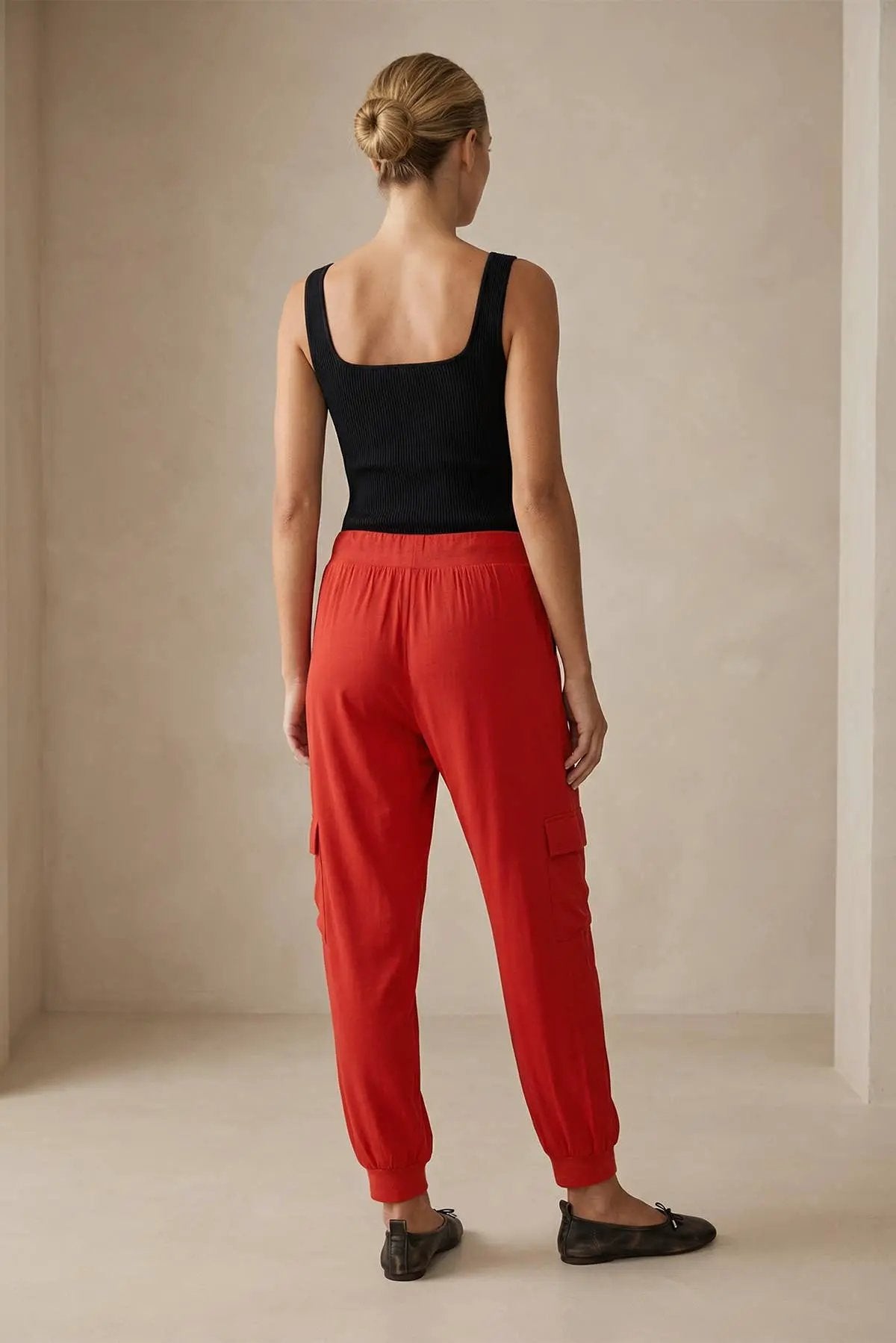 Naked Zebra Silky Ribbed Trim Knit Joggers: Red - Joggers