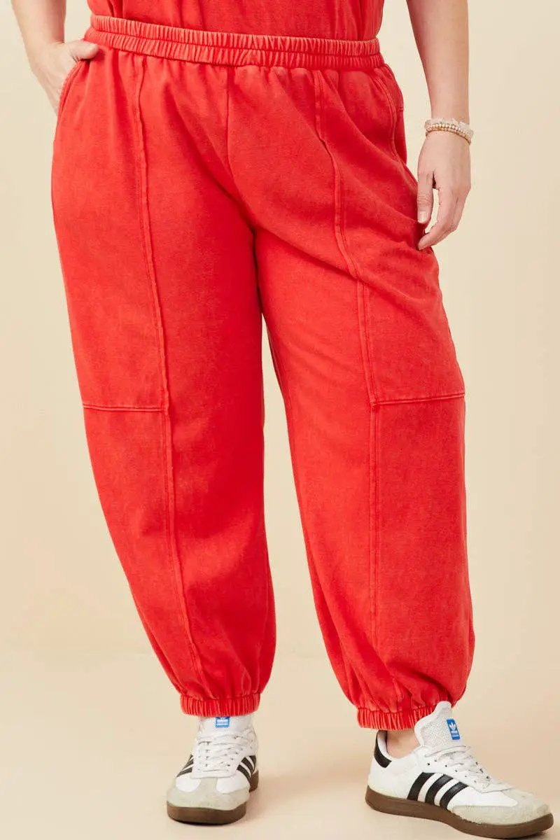 Hayden LA Hayden LA - Womens Washed Paneled Knit Joggers: Red - Joggers
