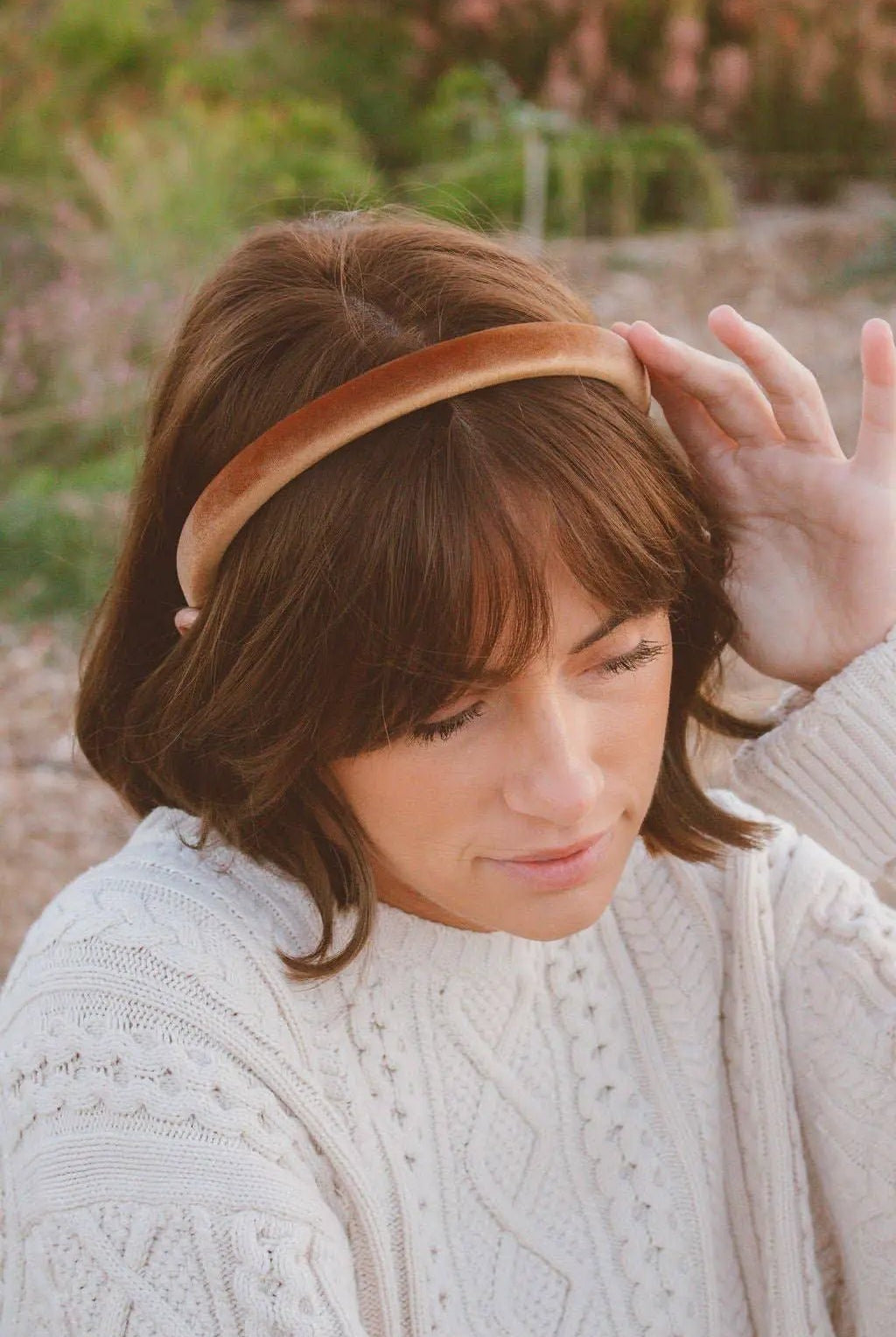 Shop ANDi The Slim Velvet Hard Headband: Tawny - Hair Accessories velvet headband