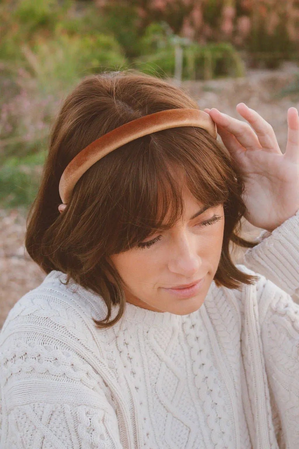 Shop ANDi The Slim Velvet Hard Headband: Tawny - Hair Accessories velvet headband