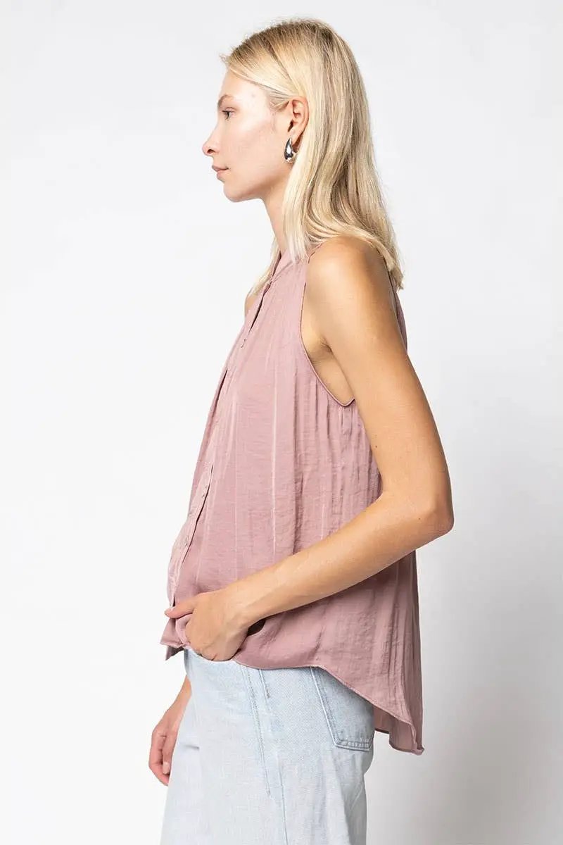 Naked Zebra The Scallop-trim Button Up Sleeveless Top: Tortilla - Blouses