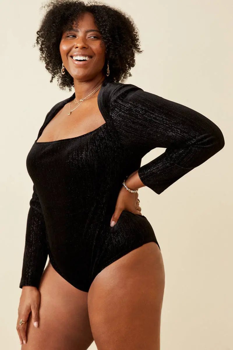 Hayden LA Hayden LA - Womens Brushed Lurex Square Neck Long Sleeve Bodysuit: Black - Sweaters