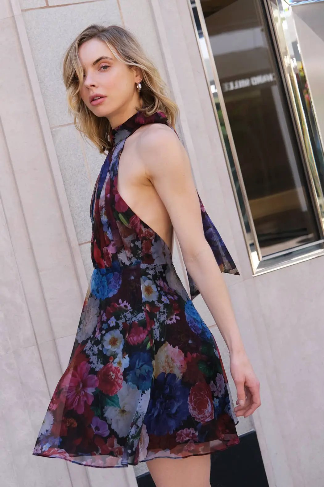 En Crème En Crème Black Multi Floral Halter Neck Mini Dress - Dresses