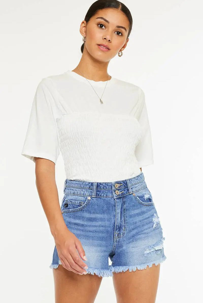 Kan Can USA KanCan OPEN PACK HIGH RISE MOM DENIM SHORTS - Shorts