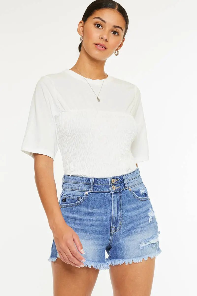 Kan Can USA KanCan OPEN PACK HIGH RISE MOM DENIM SHORTS - Shorts