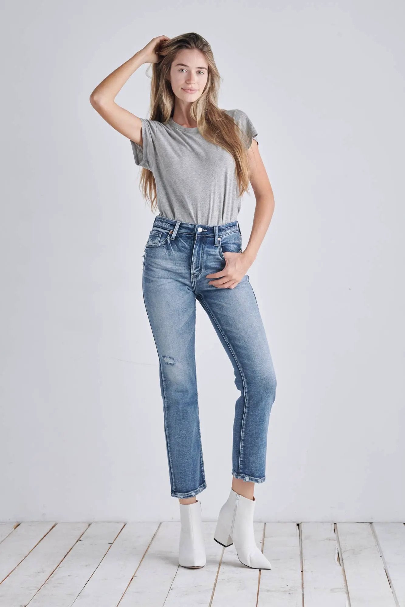ARTEMIS VINTAGE Artemis Vintage “Everyday Edge” High Rise Distressed Crop Straight Jeans - Jeans