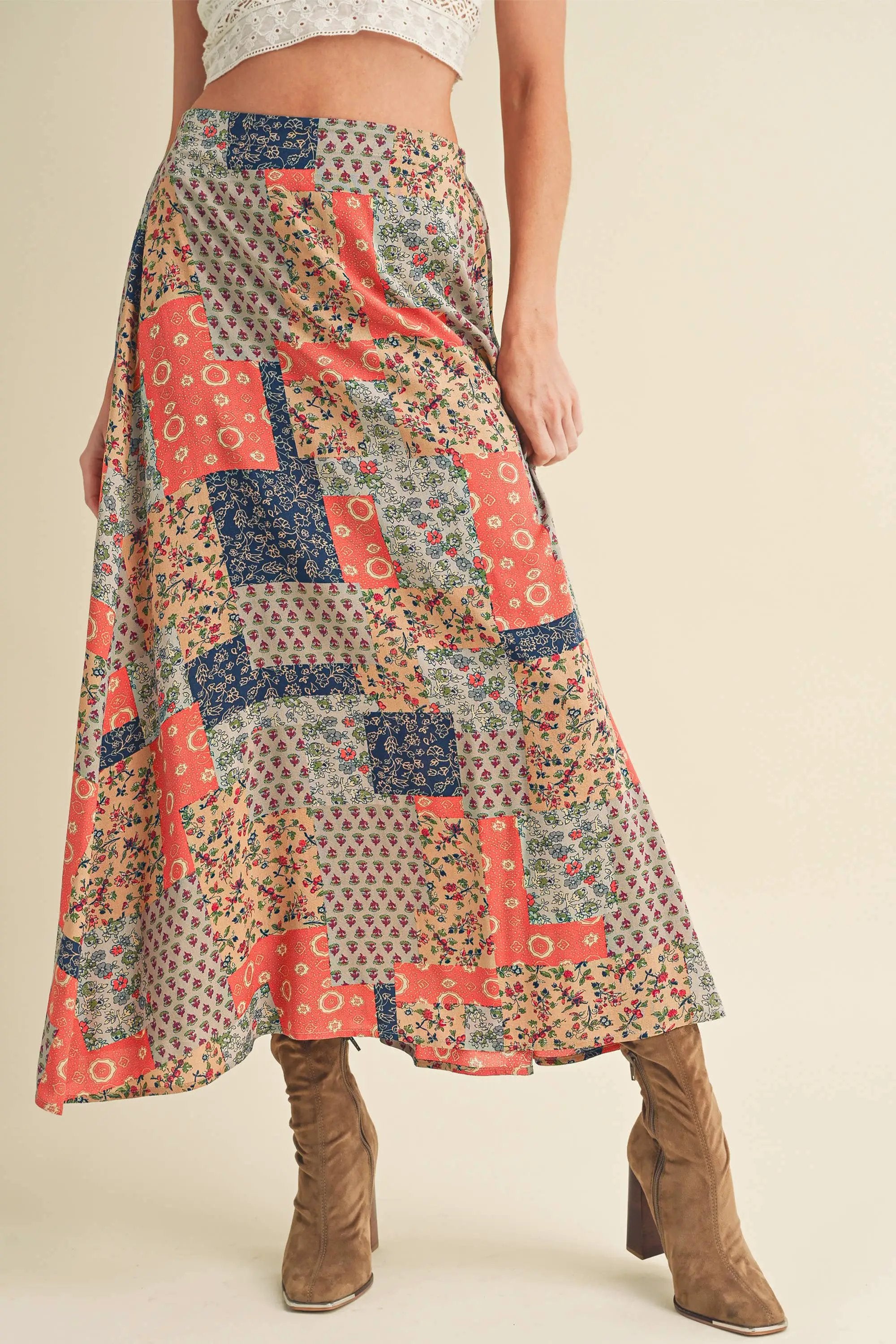 AEMI + CO AEMI + CO - Bradyn Print Skirt: Tan/Orange - Skirts