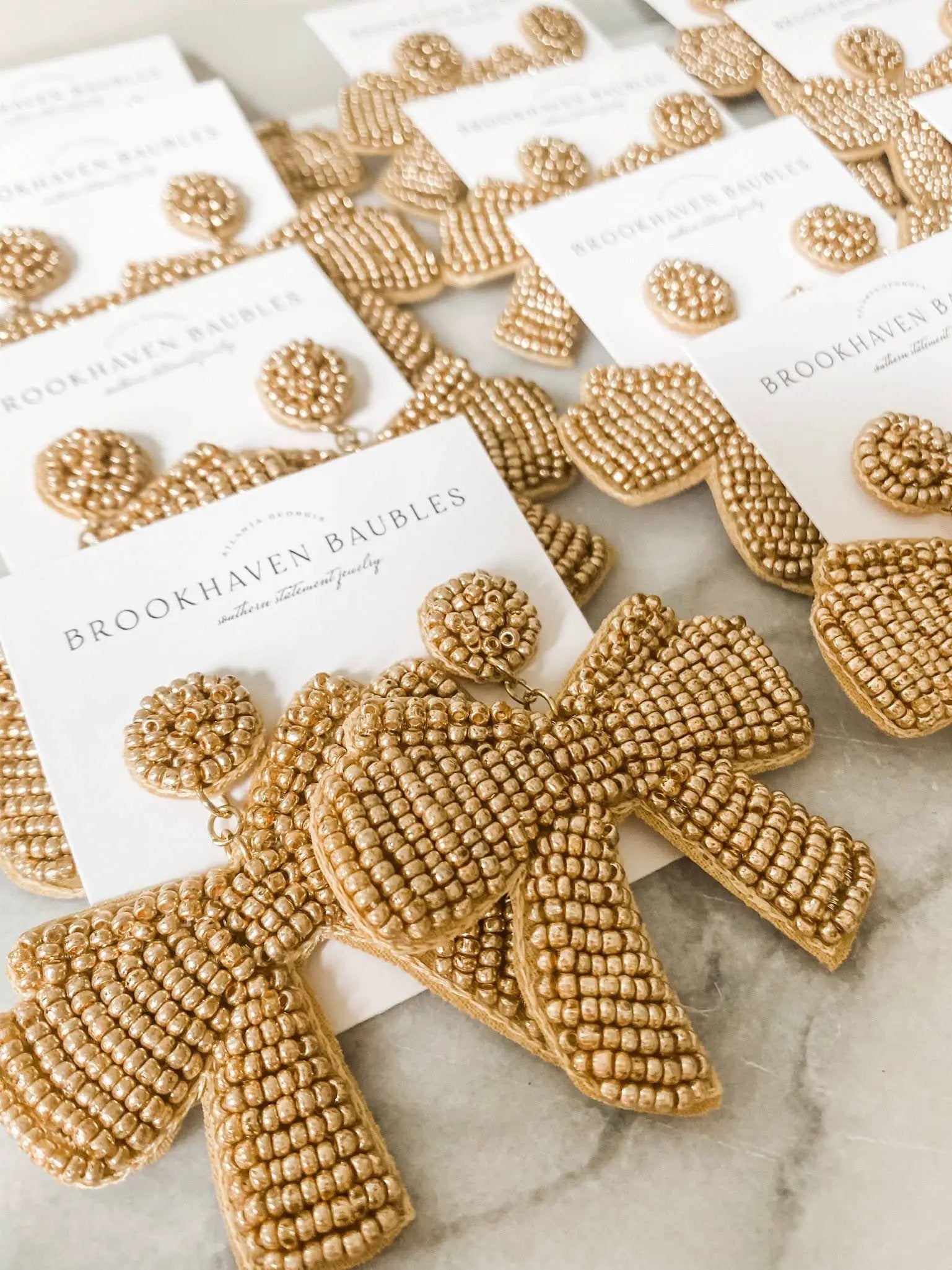 Brookhaven Baubles Gold Bow Beaded Statement Earrings - Earrings gold bow statement earrings